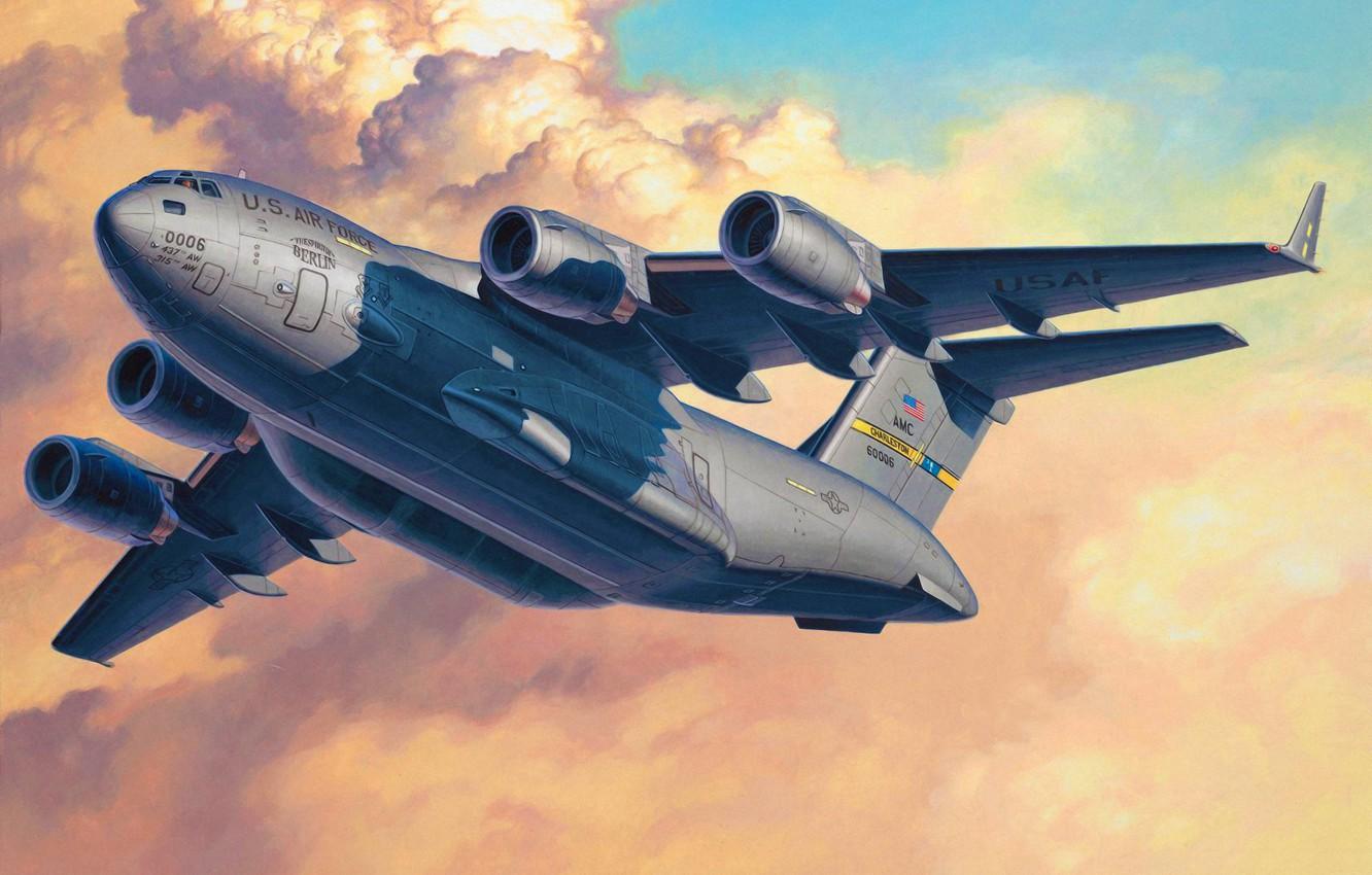 1332x850 Wallpaper Art, Airplane, Painting, Aviation, Boeing C 17 Globemaster III Image For Desktop, Section авиация