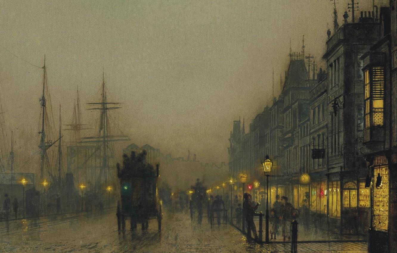 1332x850 Wallpaper night, lights, picture, the urban landscape, John Atkinson Grimshaw, John Atkinson Grimshaw, Reekie. Glasgow image for desktop, section живопись