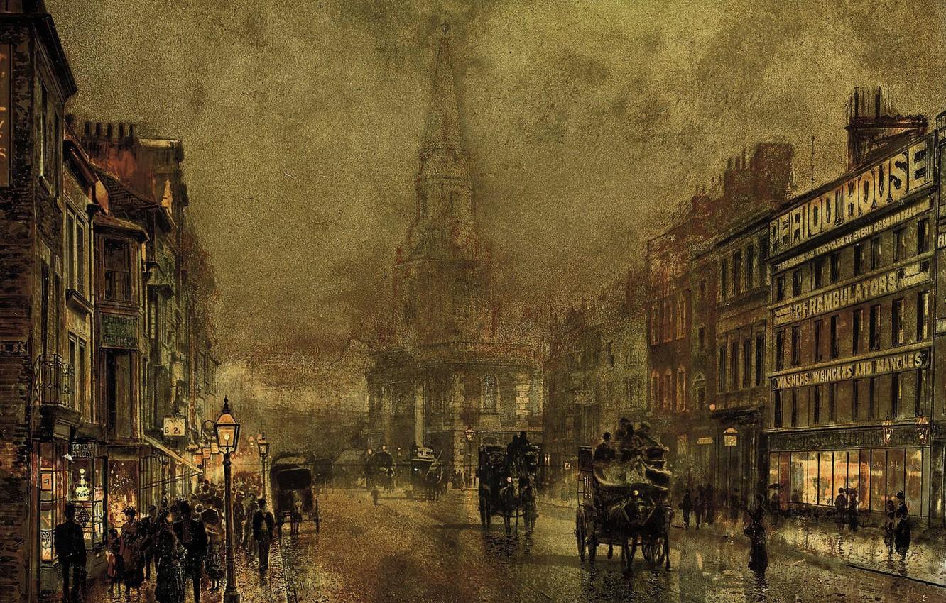 1332x850 Wallpaper street, home, picture, the urban landscape, John Atkinson Grimshaw, John Atkinson Grimshaw, Blackman Street. Borough image for desktop, section живопись