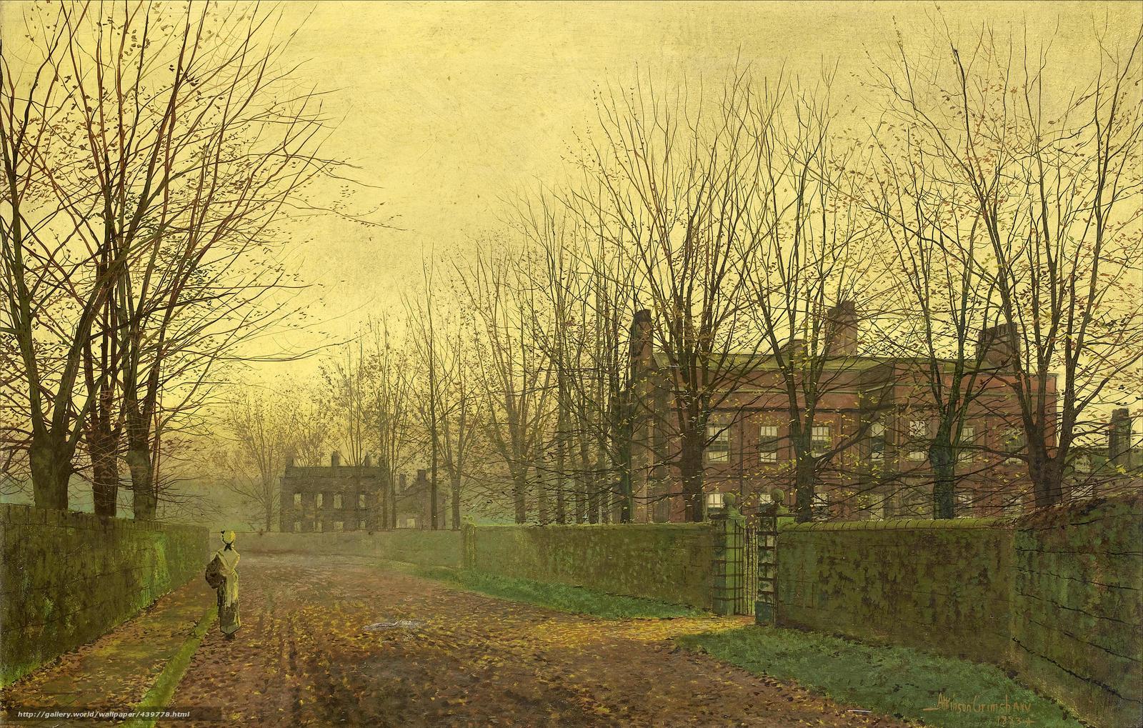 1600x1019 Download wallpaper picture, John Atkinson Grimshaw, autumn, alley free desktop wallpaper in the resolution 3386x2157