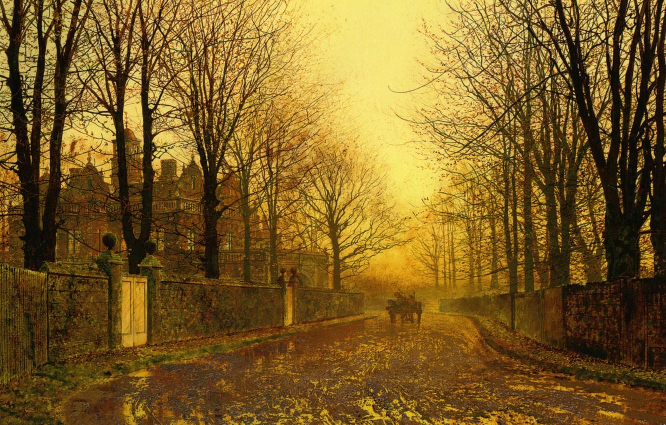 1332x850 Wallpaper landscape, the city, street, picture, John Atkinson Grimshaw, John Atkinson Grimshaw, Autumn Evening image for desktop, section живопись
