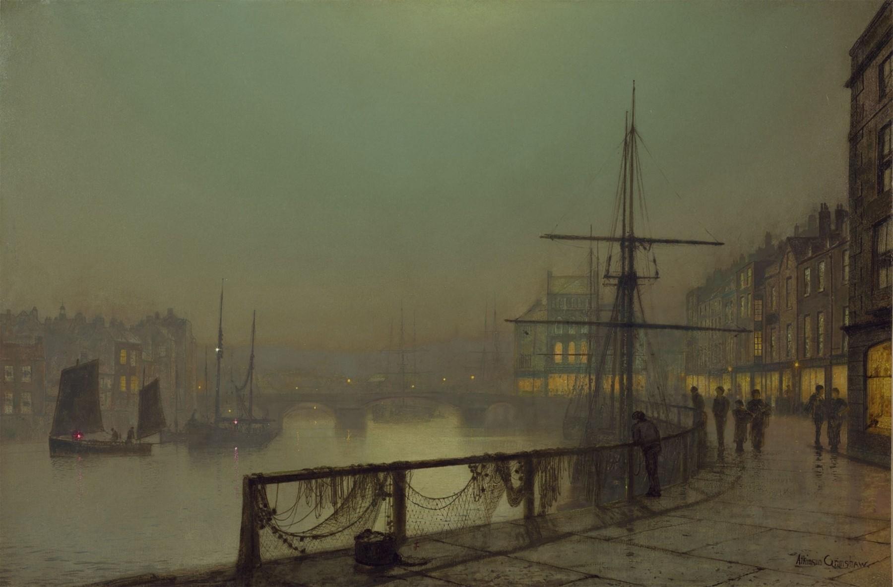 1800x1183 #ship, #John Atkinson Grimshaw, #painting, #ports, #classic art wallpaper. Mocah HD Wallpaper