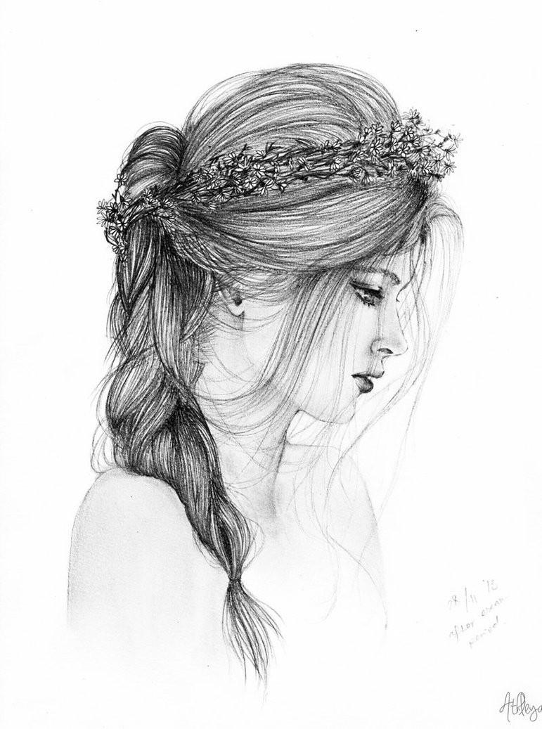 771x1037 Girl Pencil Drawing Wallpaper