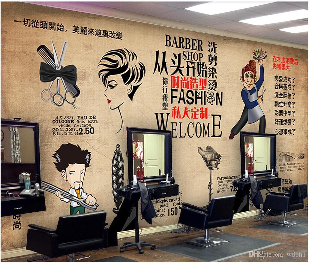 1030x877 3D wallpaper custom photo Retro fashion hairstyle beauty salon barber shop background wall murals wallpaper for walls 3D living room, Light yellow at the price of $13.34 in