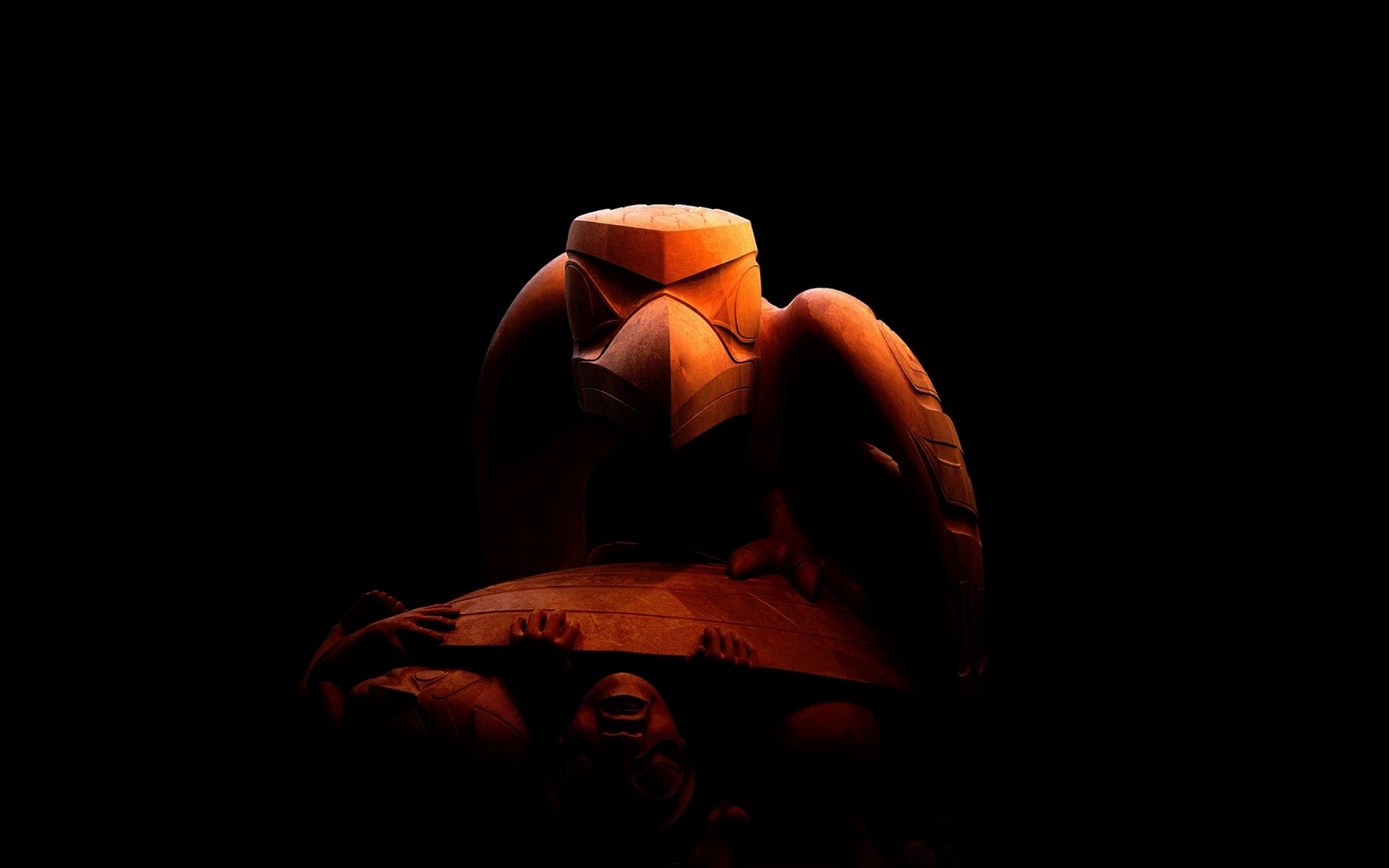 1920x1200 Download Wallpaper minimalism canada vancouver sculpture museum dark background black the raven and first men of anthropology, 1920x1200