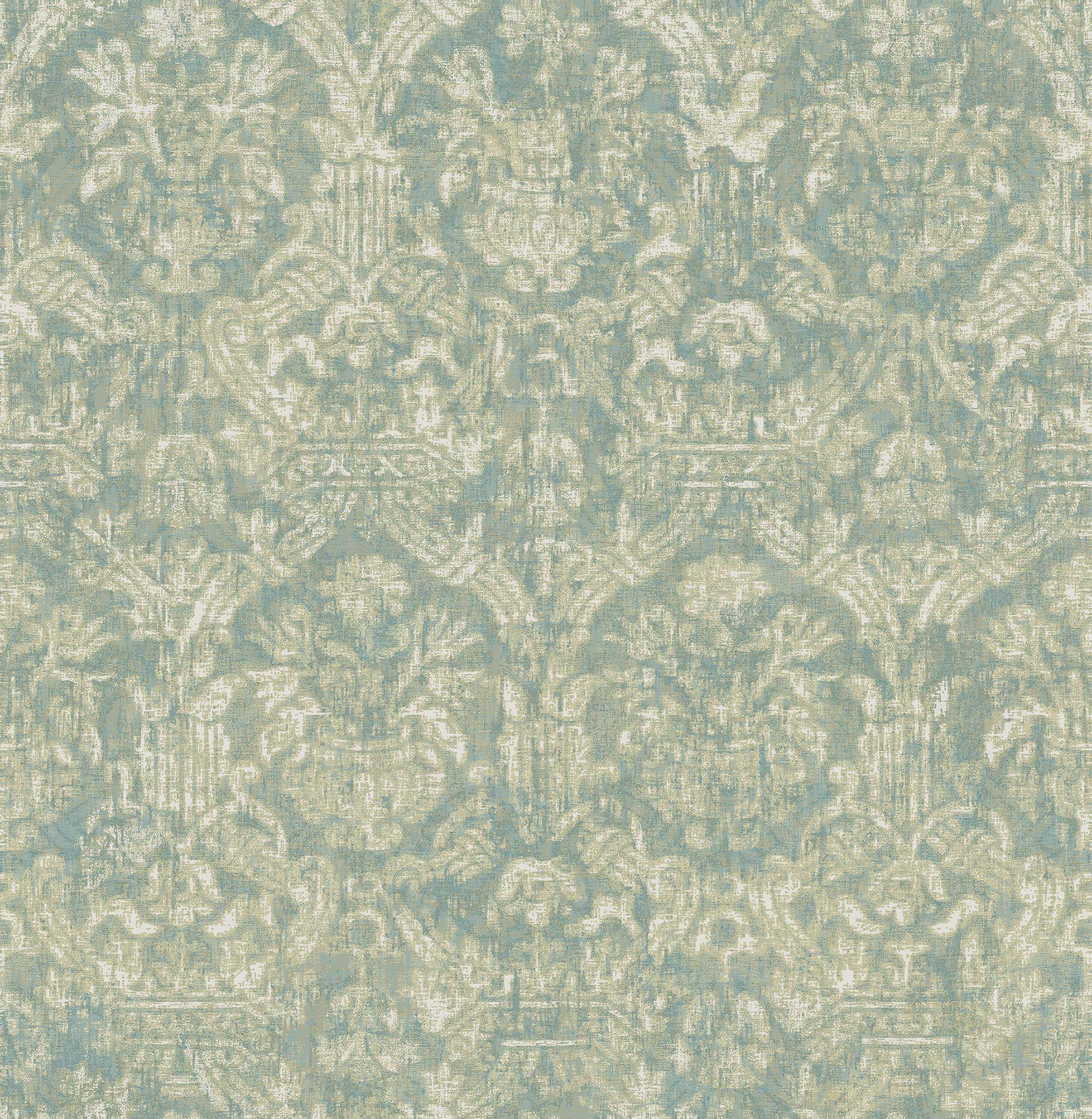 1757x1800 Beacon House By Brewster 2669 21752 Empress Lotus Turquoise Damask Wallpaper Savvy Decorator