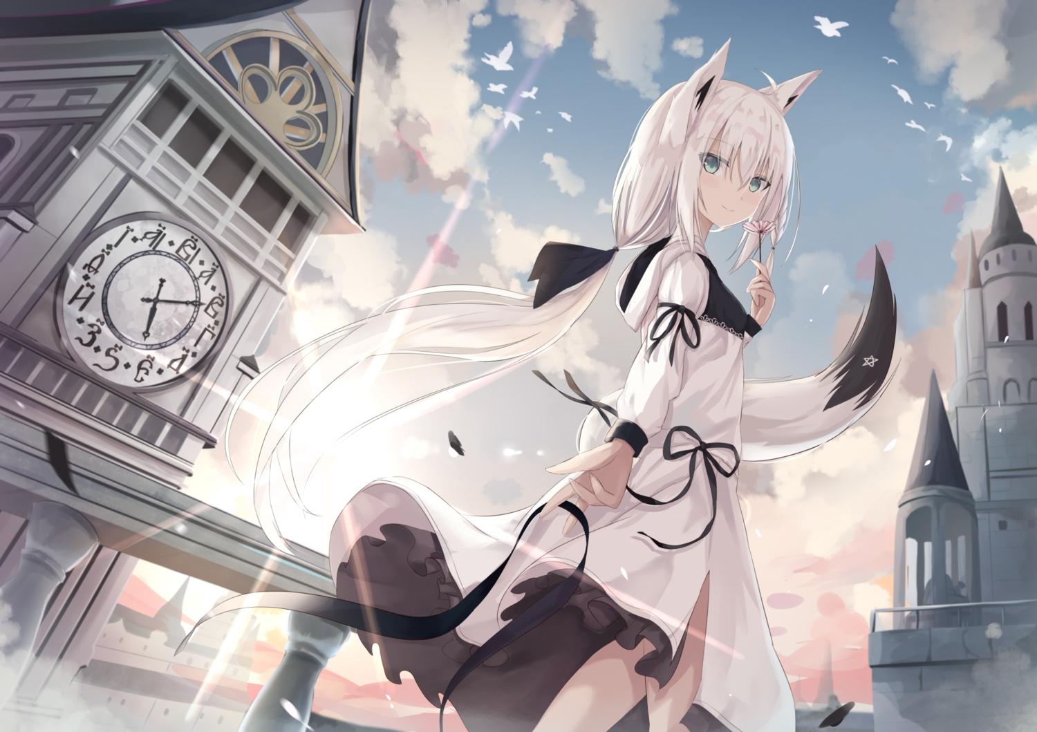 1500x1059 animal ears building dress foxgirl hololive long hair ponytail shirakami fubuki tail touhourh white hair. konachan.com.com Anime Wallpaper