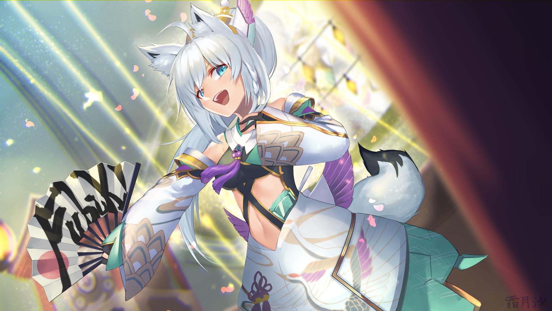 1920x1080 shimotsuki shio hololive shirakami fubuki animal ears japanese clothes tail wallpaper