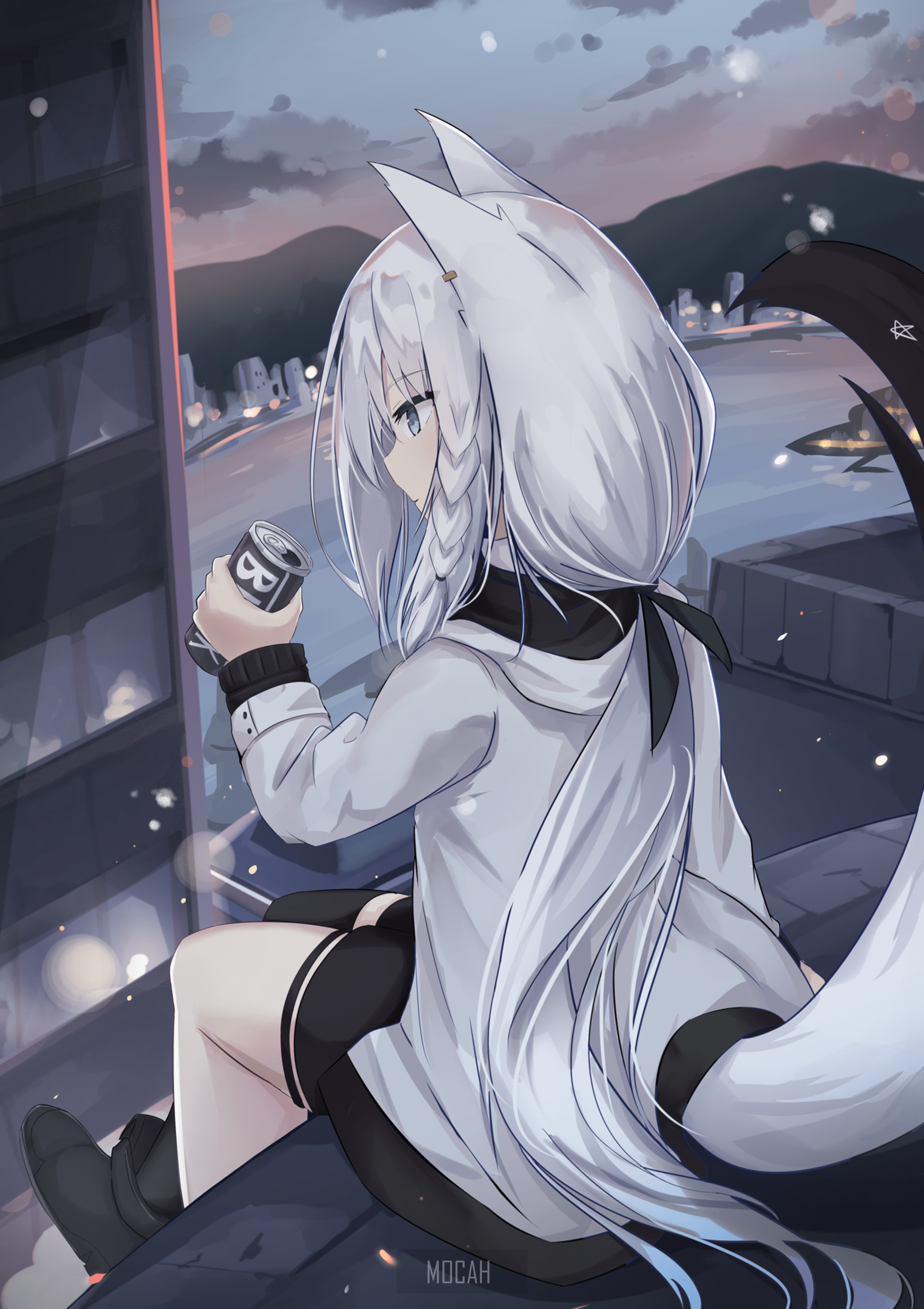 2118x3000 anime, anime girl, Hololive, Shirakami Fubuki, Virtual Youtuber, rooftops wallpaper download, 2118x3000. Mocah HD Wallpaper