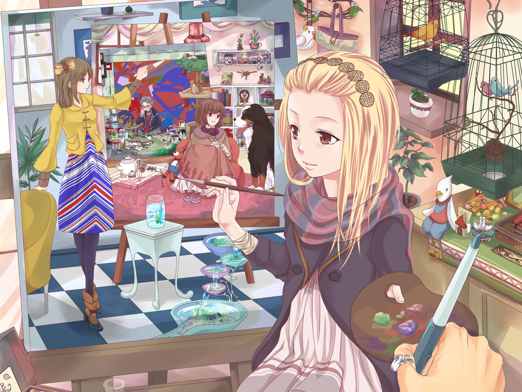 2160x1620 animal, Bird, Blonde, Hair, Book, Cage, Cat, Dog, Dress, Glasses, Jpeg, Artifacts, Original, Pantyhose, Scarf, Tagme, Takesita, Water Wallpaper HD / Desktop and Mobile Background