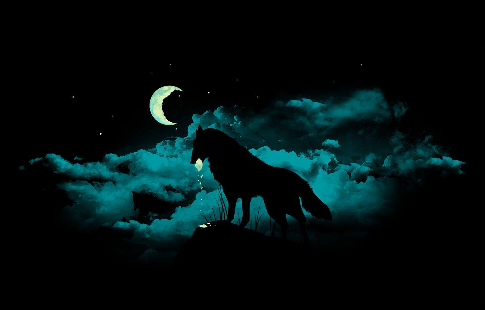 1600x1024 Black crescent dark moon Waxing Wolf HD Wallpaper