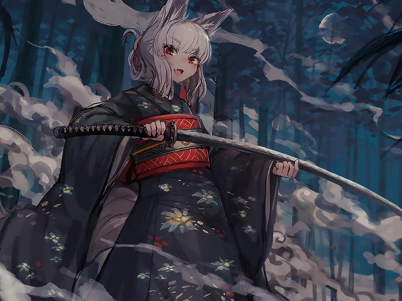 1400x1050 Desktop Wallpaper Anime Girl, Original, Katana, HD Image, Picture, Background, 4248ce