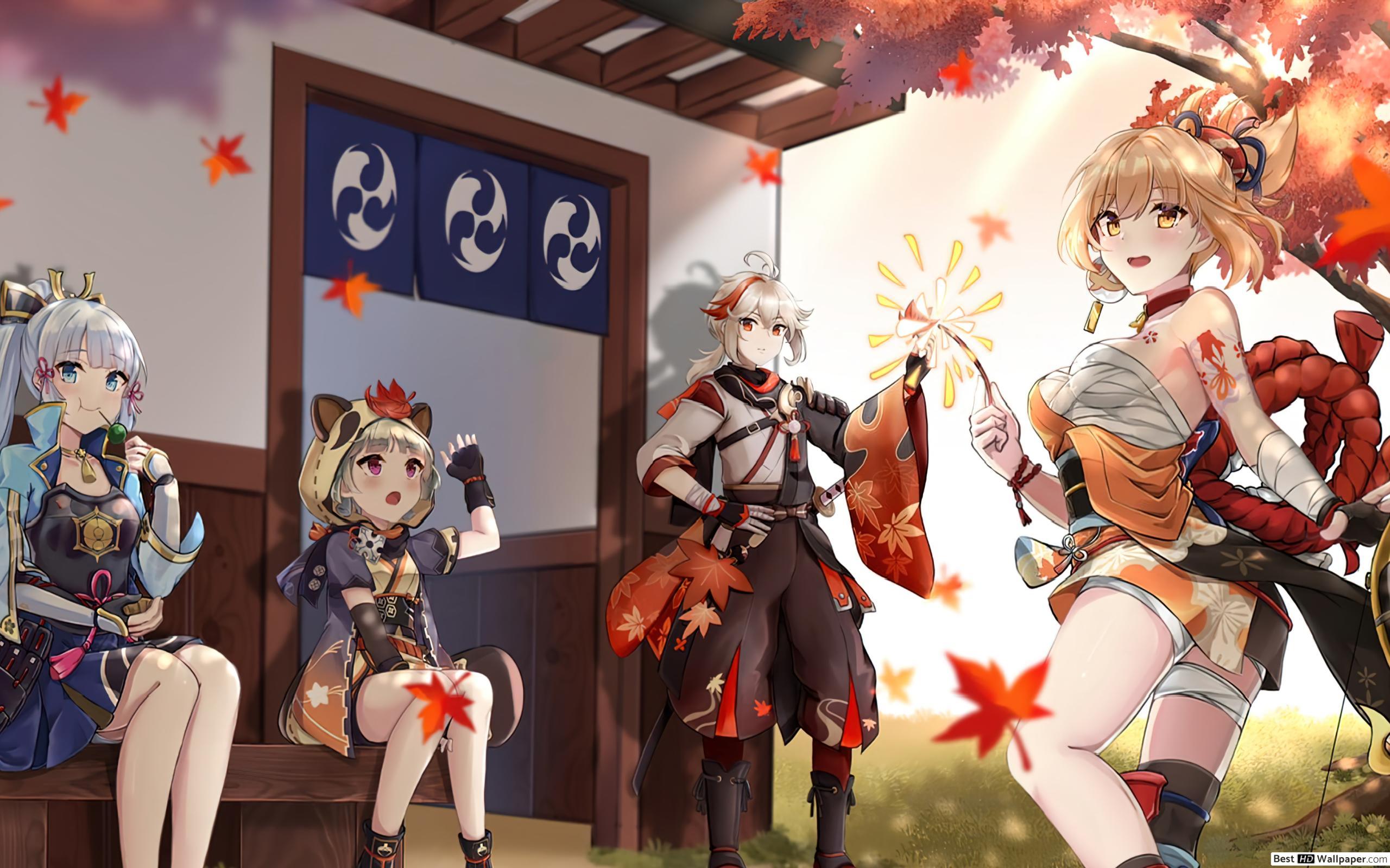 2560x1600 2021) Ayaka & Yoimiya with Sayu & Kazuha Impact (Anime Video Game) HD wallpaper download