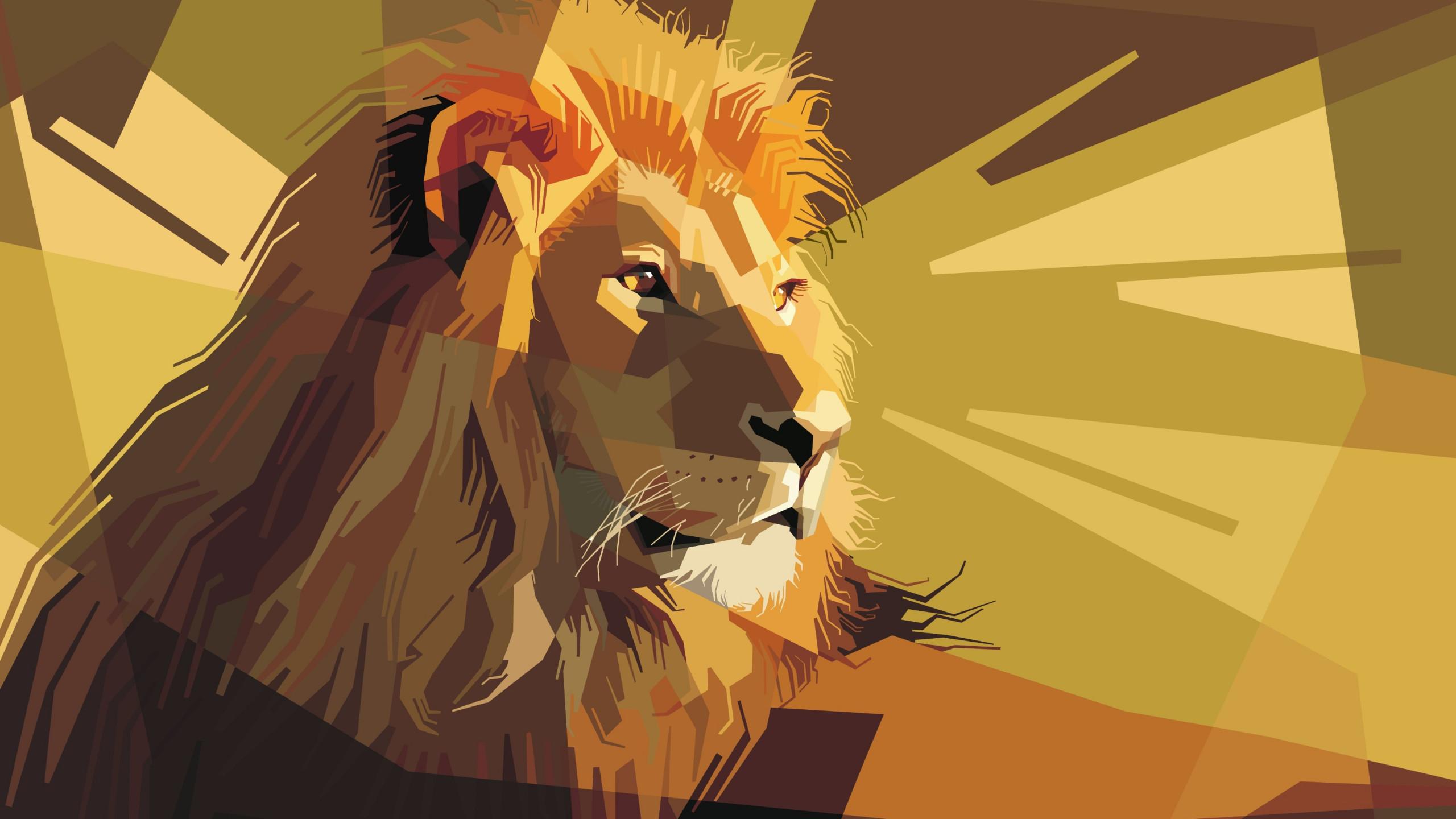 2560x1440 Download wallpaper: Digital drawing of a lion male 2560x1440