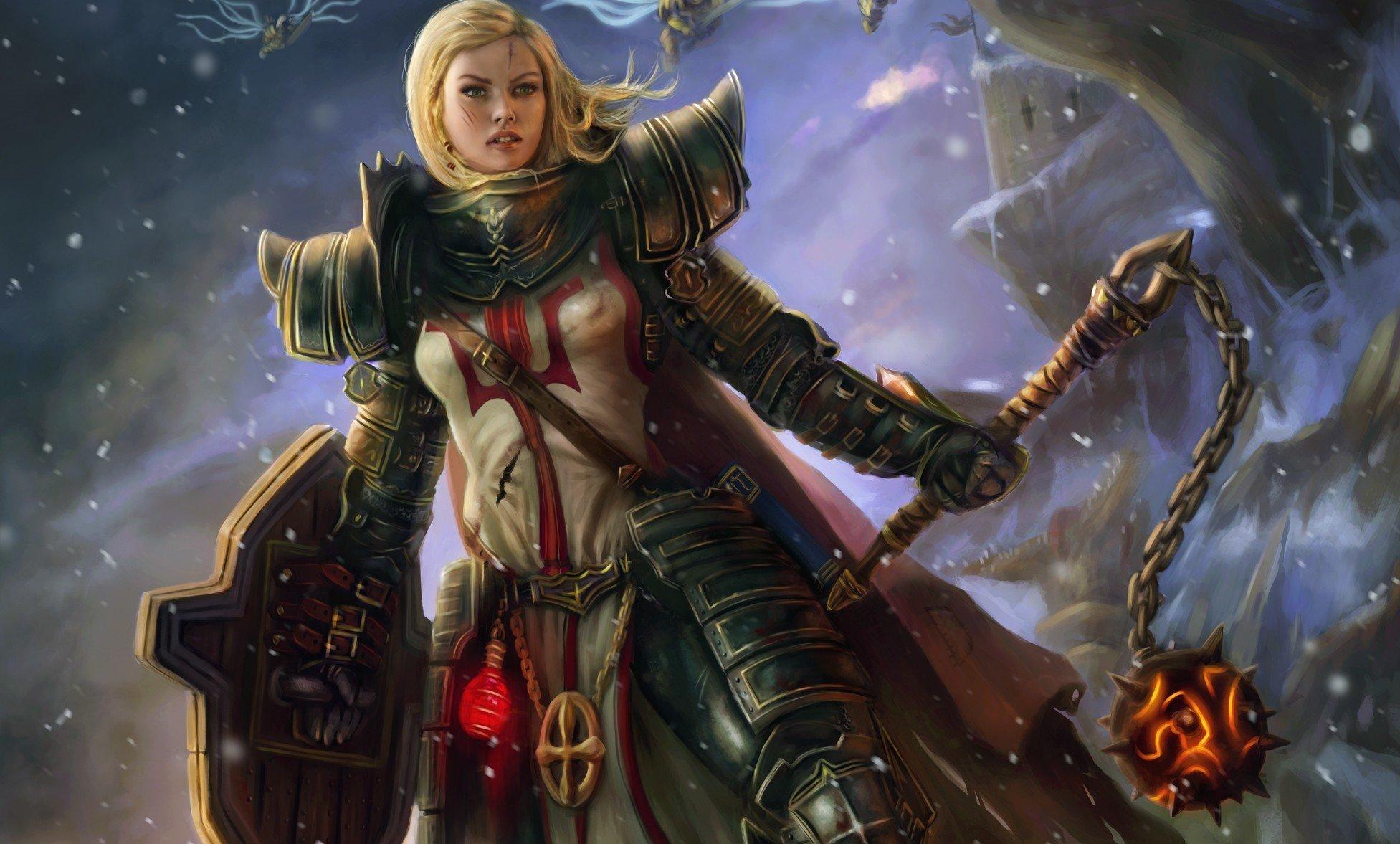 1953x1177 Arts diablo III reaper of souls crusader art girl shield armor weapons wallpaperx1177