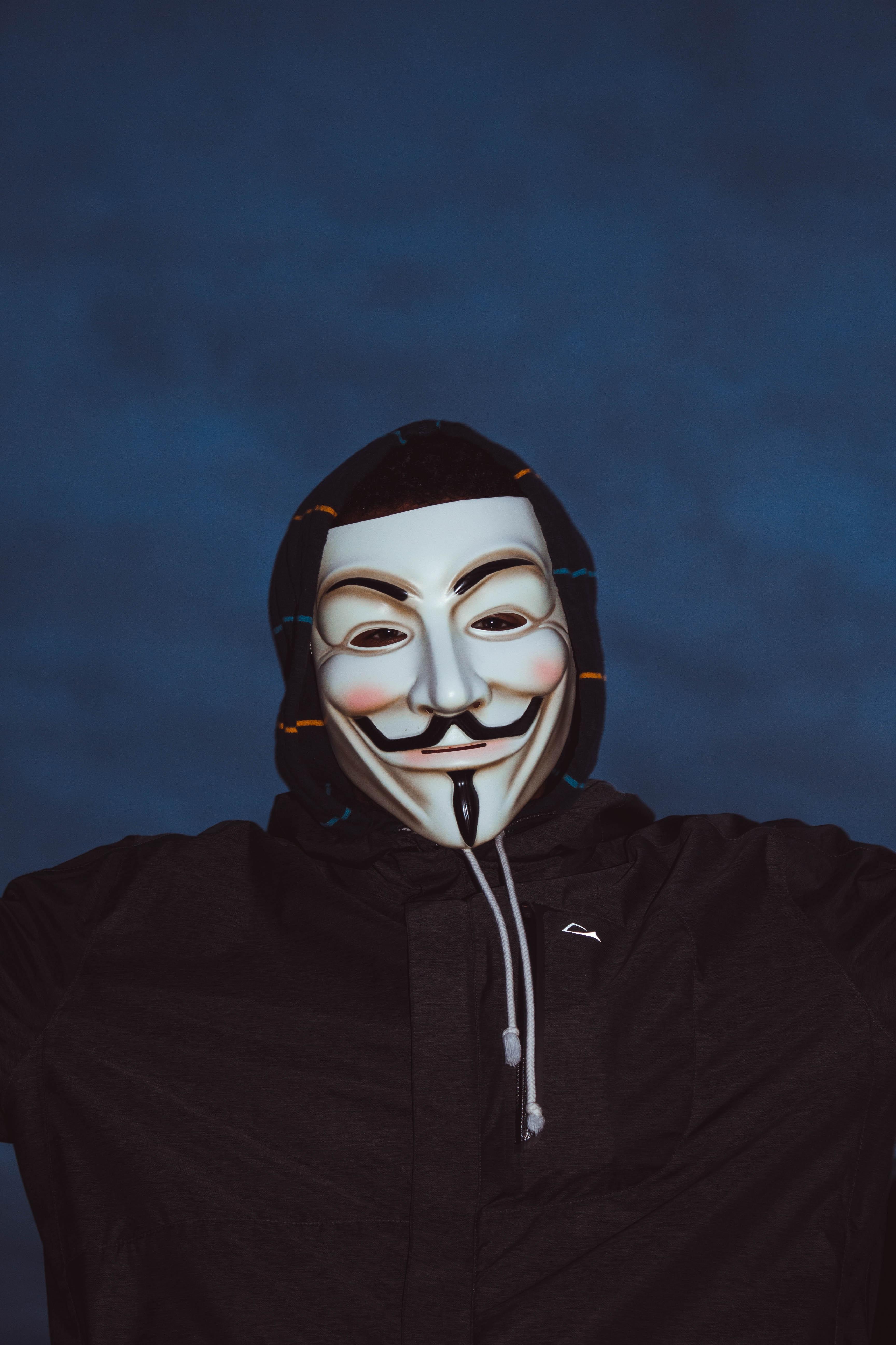 3456x5184 Person Wearing Guy Fawkes Mask and Hoodie · Free