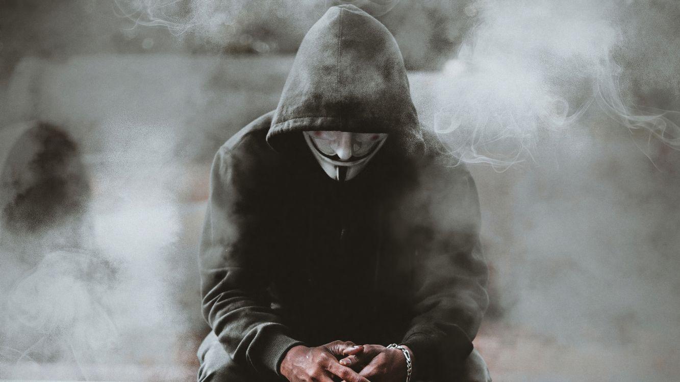 1333x750 Wallpaper Anonymous, Anonymous Smoke Mask, Guy Fawkes Mask, Smoke Hood, Mask, Background Free Image