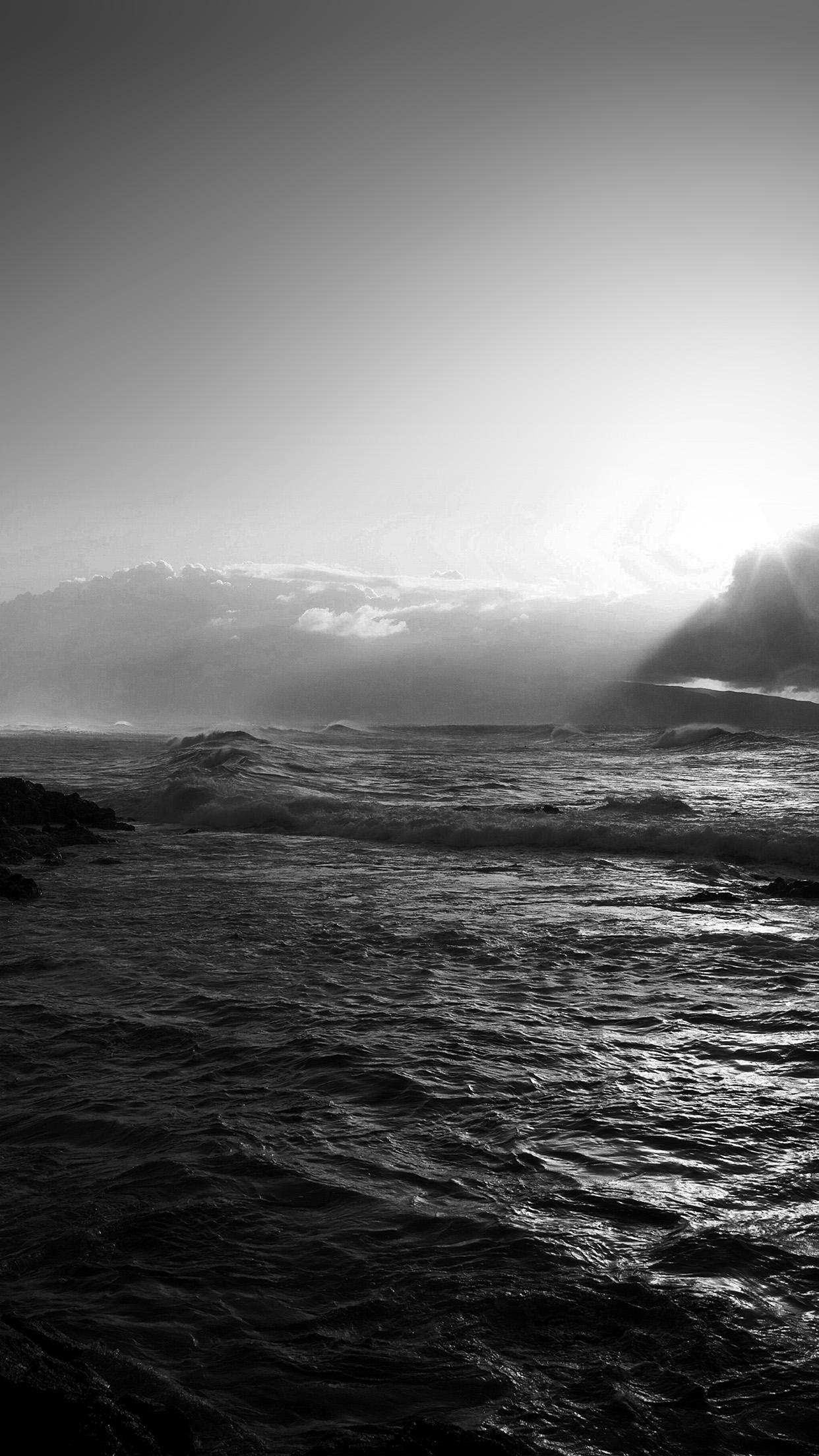 1242x2208 Sea Ocean Rock Nature Wave Sky Bw Dark Wallpaper