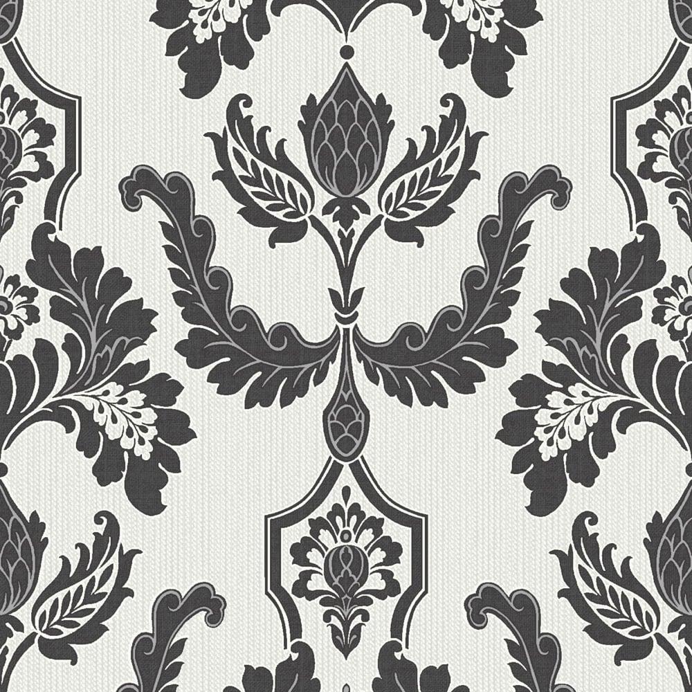 1000x1000 Designer Interiors Martinique Damask Wallpaper Black, Cream from I Love Wallpaper UK