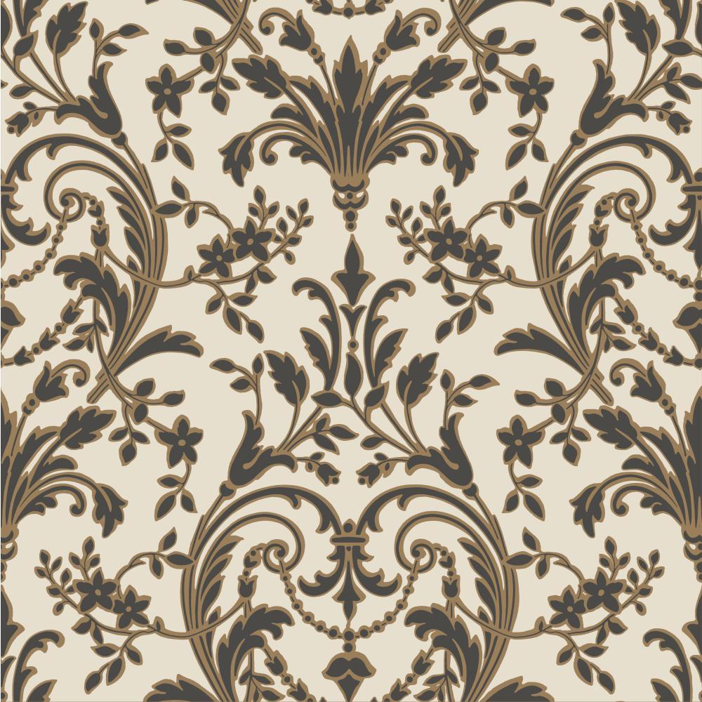 1000x1000 JR5820 SAPPHIRE OASIS Wallcoverings Sapphire Oasis JR5820 DAMASK WALLPAPER in dark bronze satin/ cream/ black obsidian