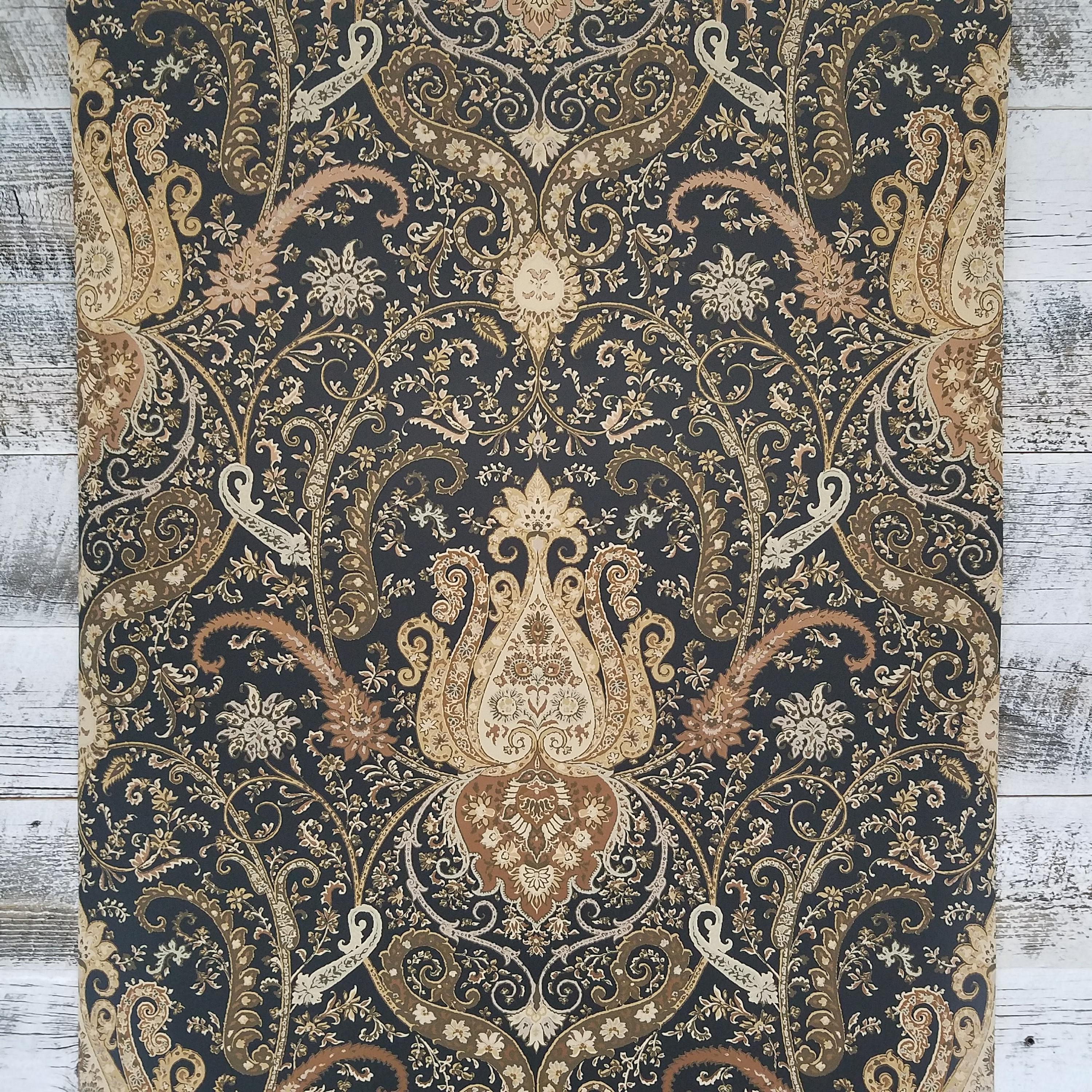 3000x3000 Copper Gold Cream and Black Damask Waverly Vintage Antique