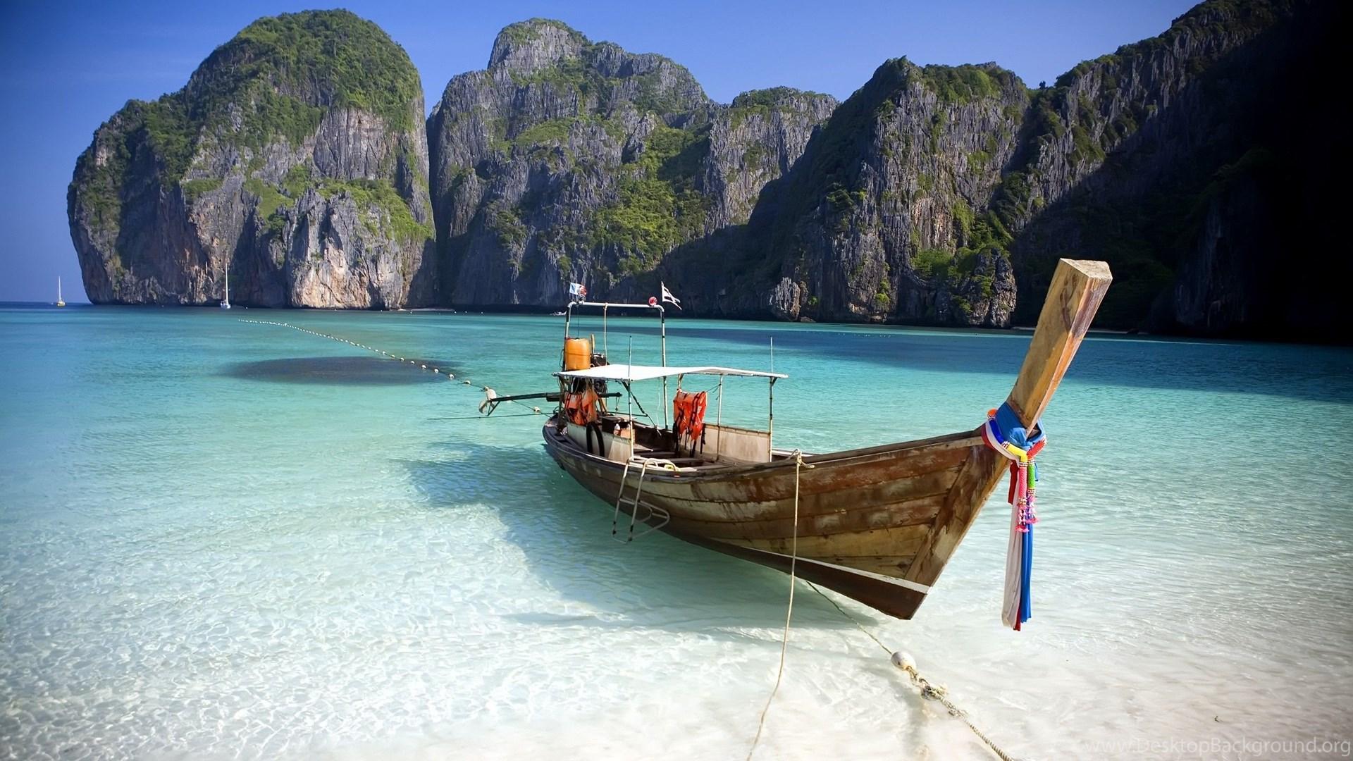 1920x1080 Thailand Nature Sea Boat HD Wallpaper Ocean Boot Rocks Beach. Desktop Background