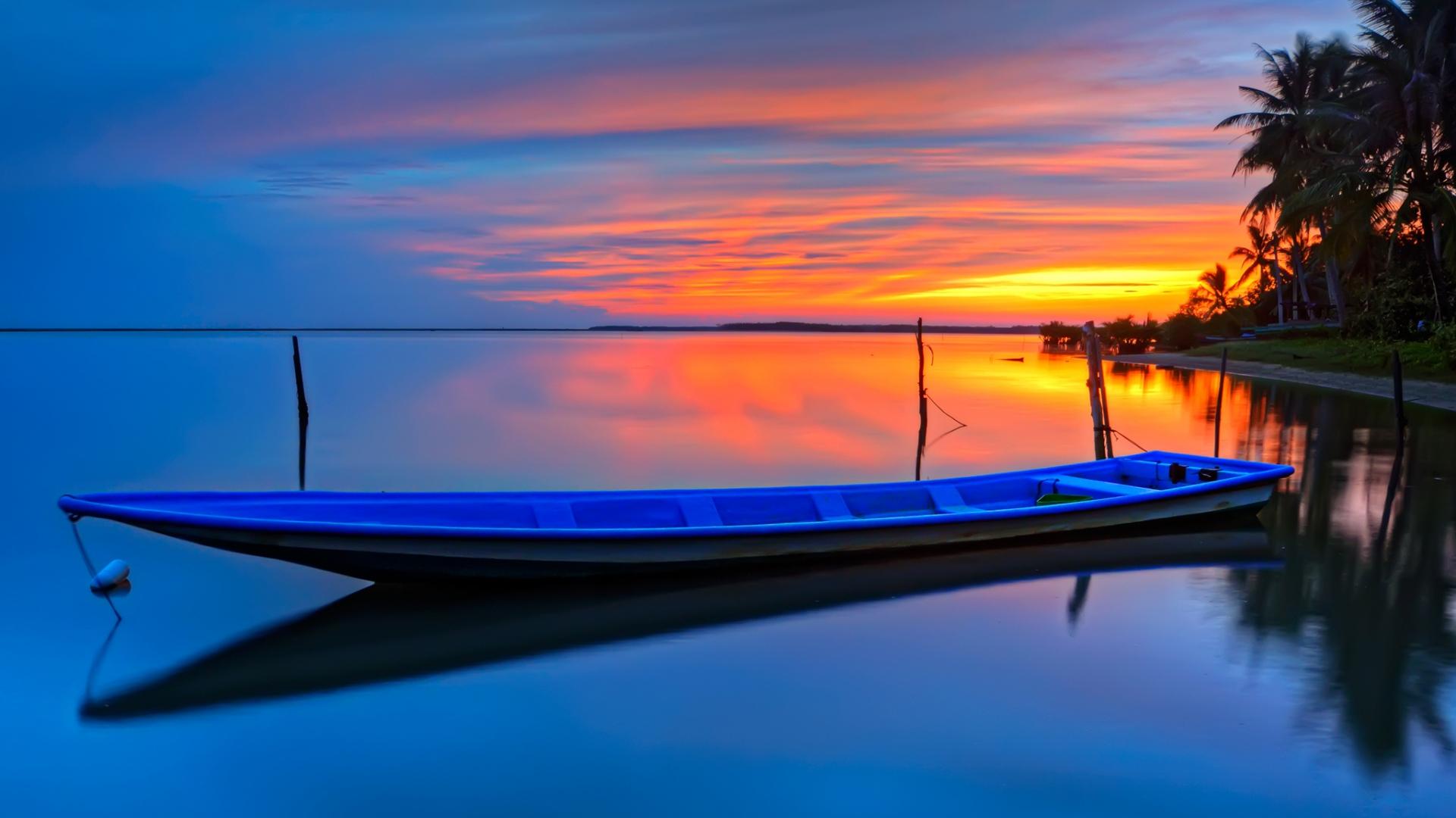 1920x1080 Boat at Sunset HD Wallpaper