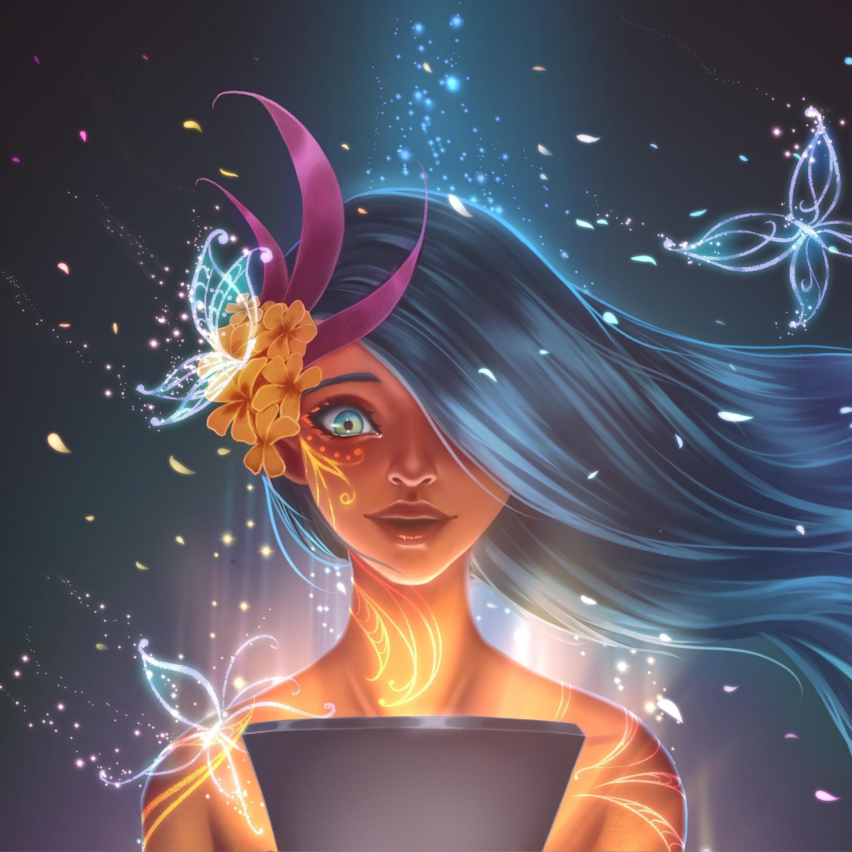 2732x2732 Magic girl Wallpaper 4K, Angel, Girly, Fantasy