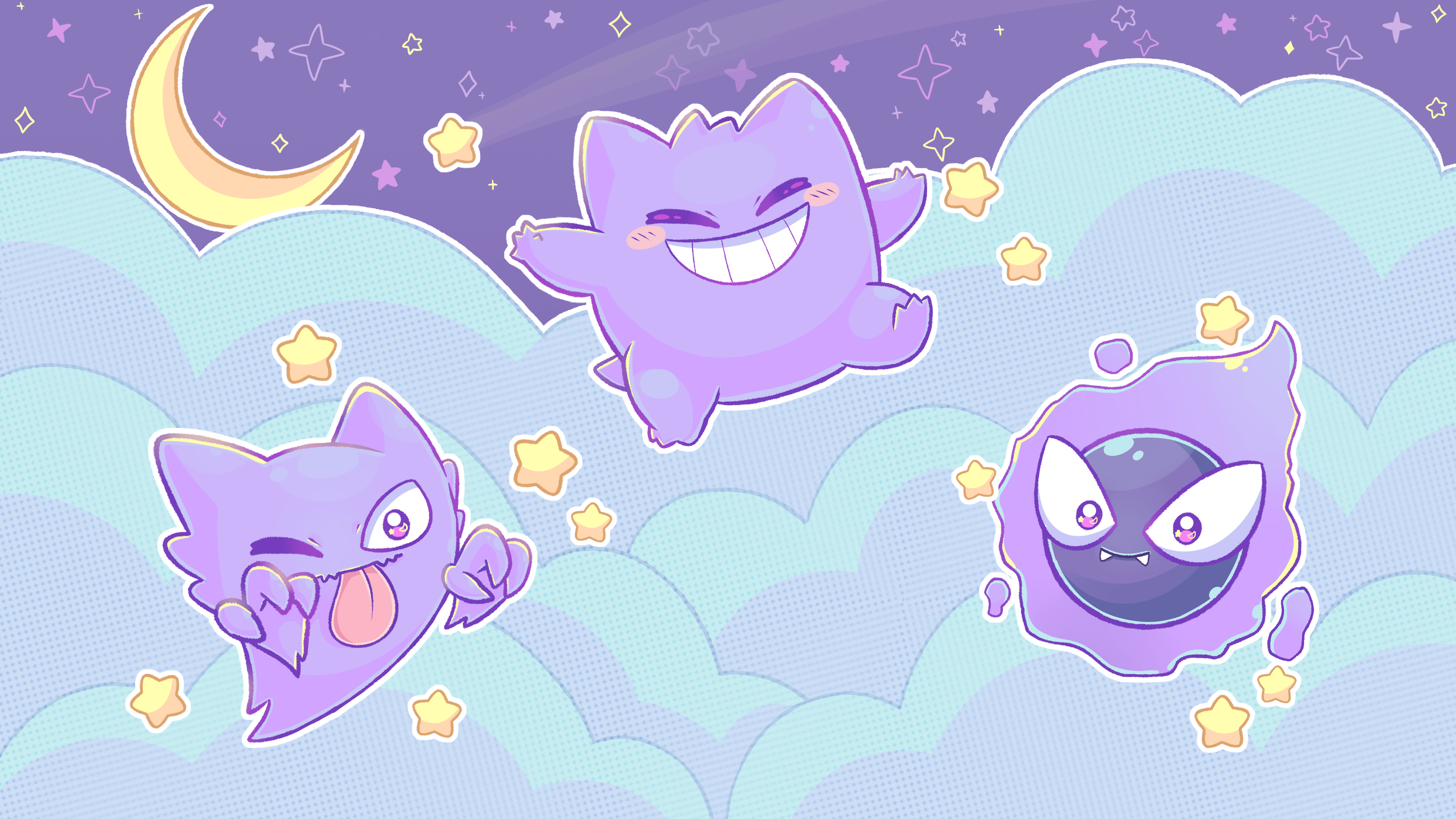 3840x2160 I drew a Gengar themed pastel background thingy :D: pokemon