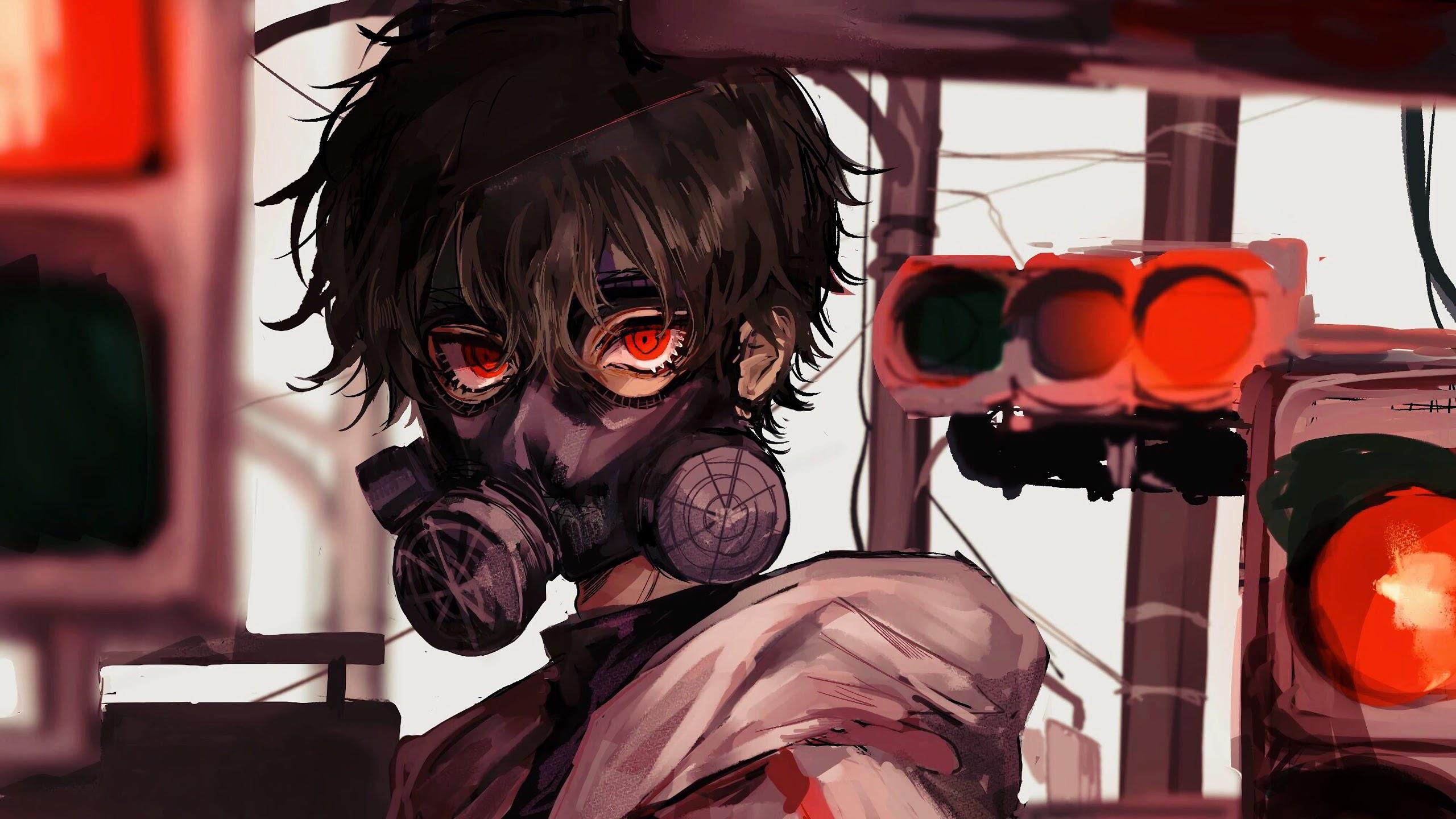 2560x1440 Anime, Gas Mask, Red Eye, 4k, 3840x Boy Red Eyes
