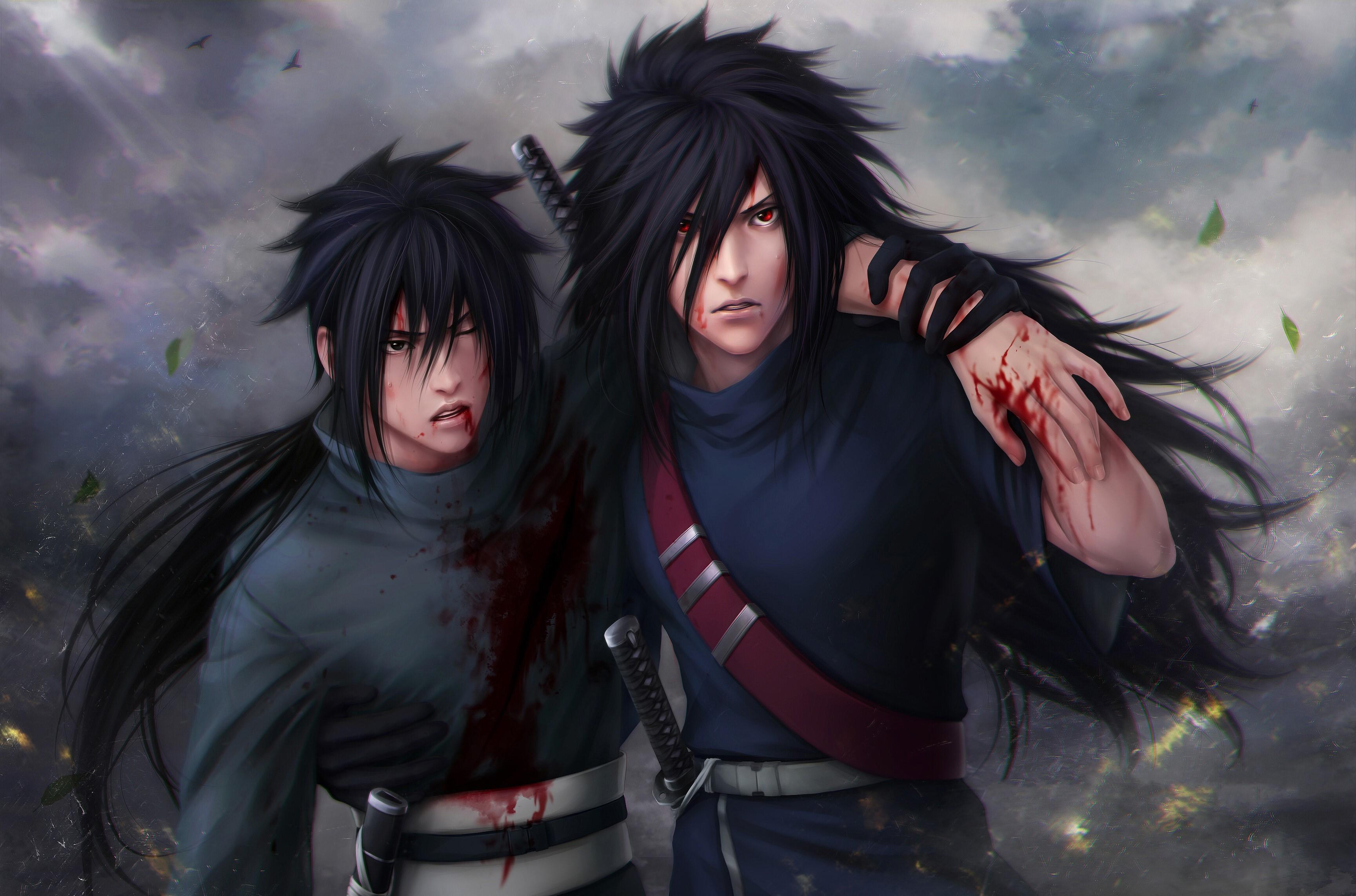 3458x2285 Uchiha madara, Uchiha izuna, Naruto, Look, Wound, Blood wallpaper