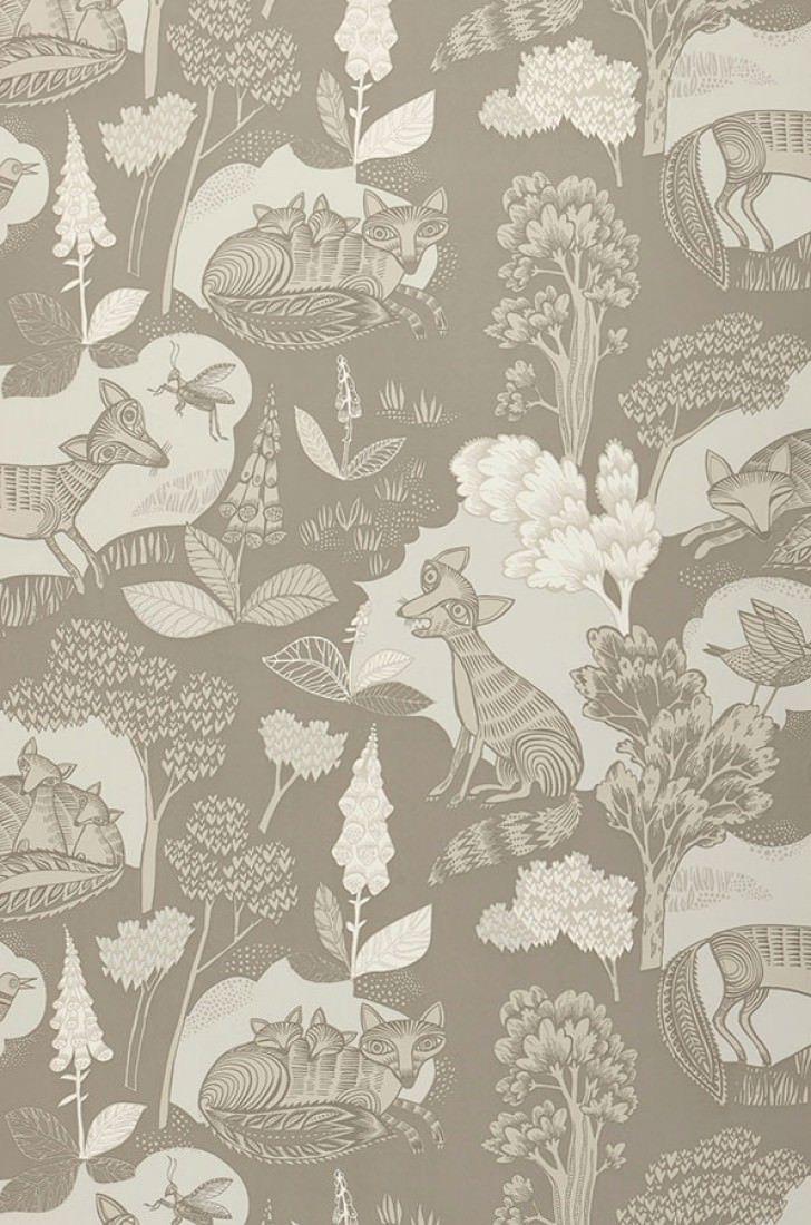 728x1100 Wallpaper Fox family Beige grey, Cream, Grey white, Light grey