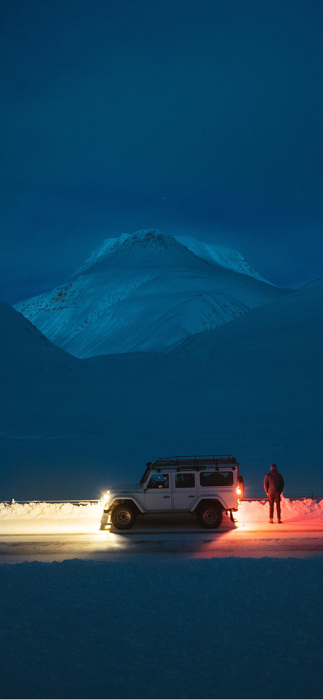 1125x2436 Snow Winter Car Night Nature Wallpaper
