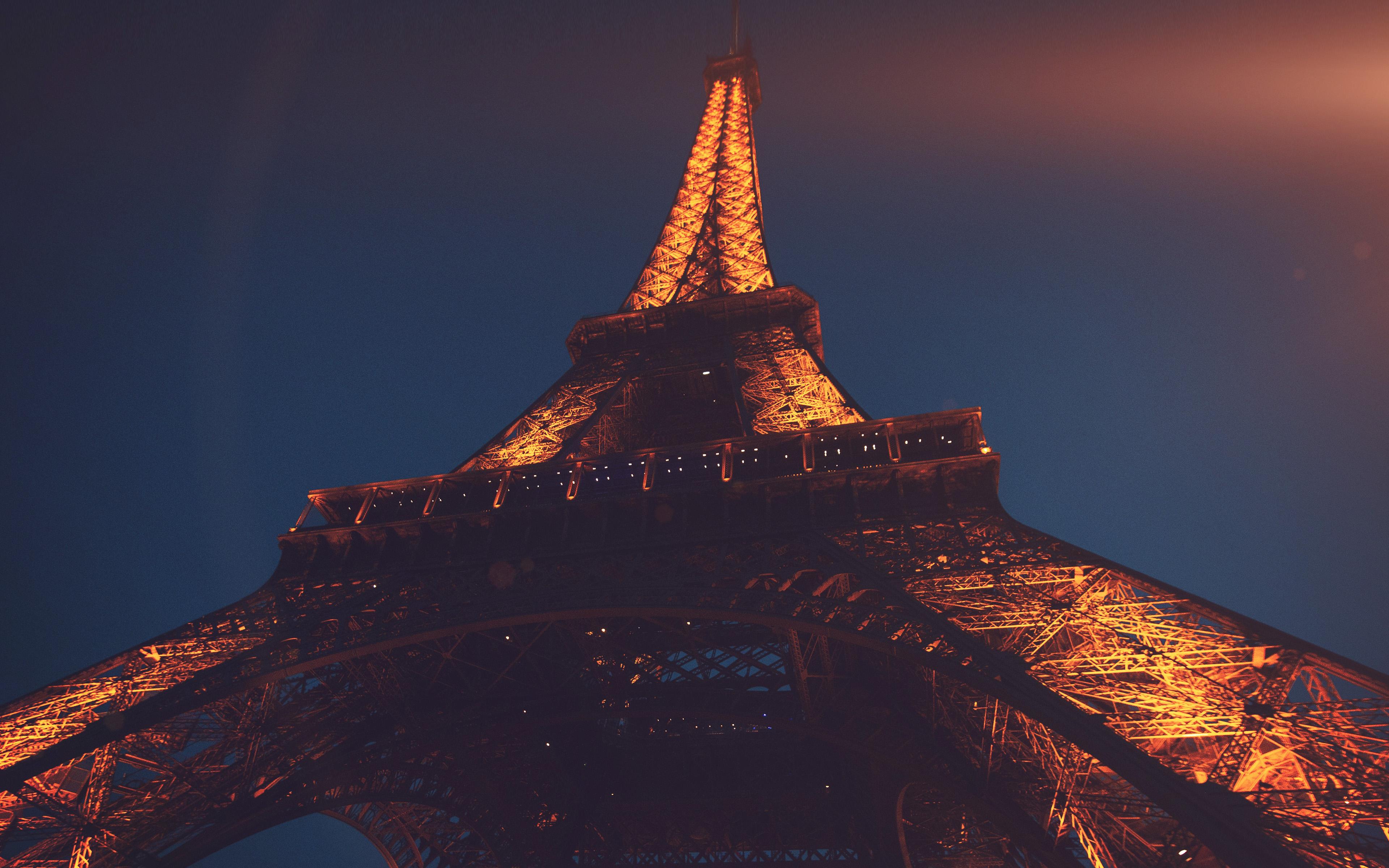 3840x2400 wallpaper for desktop, laptop. eiffel tower paris france tour vacation city night flare