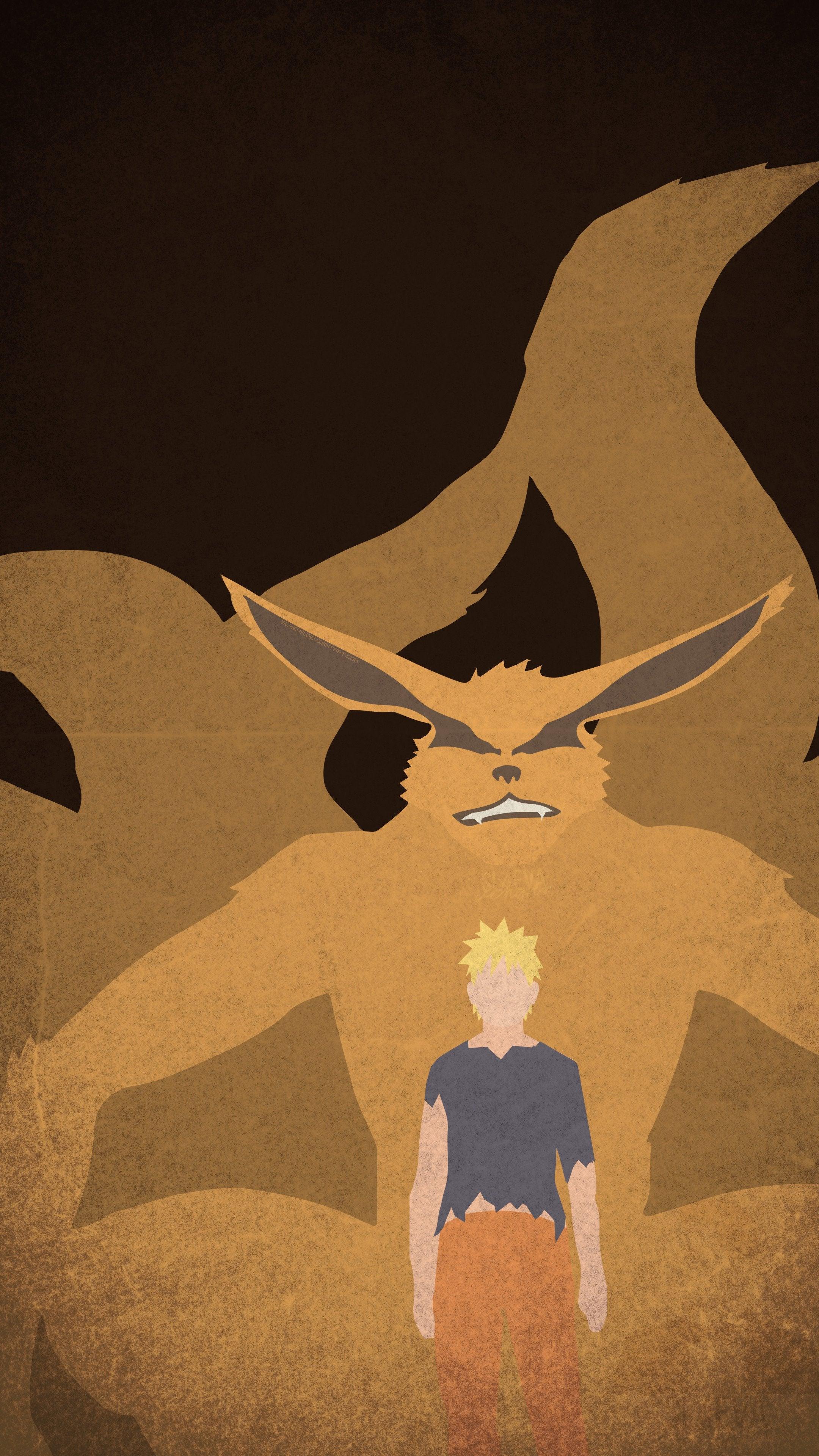 2160x3840 Kurama and Naruto Minimal Mobile Wallpaper