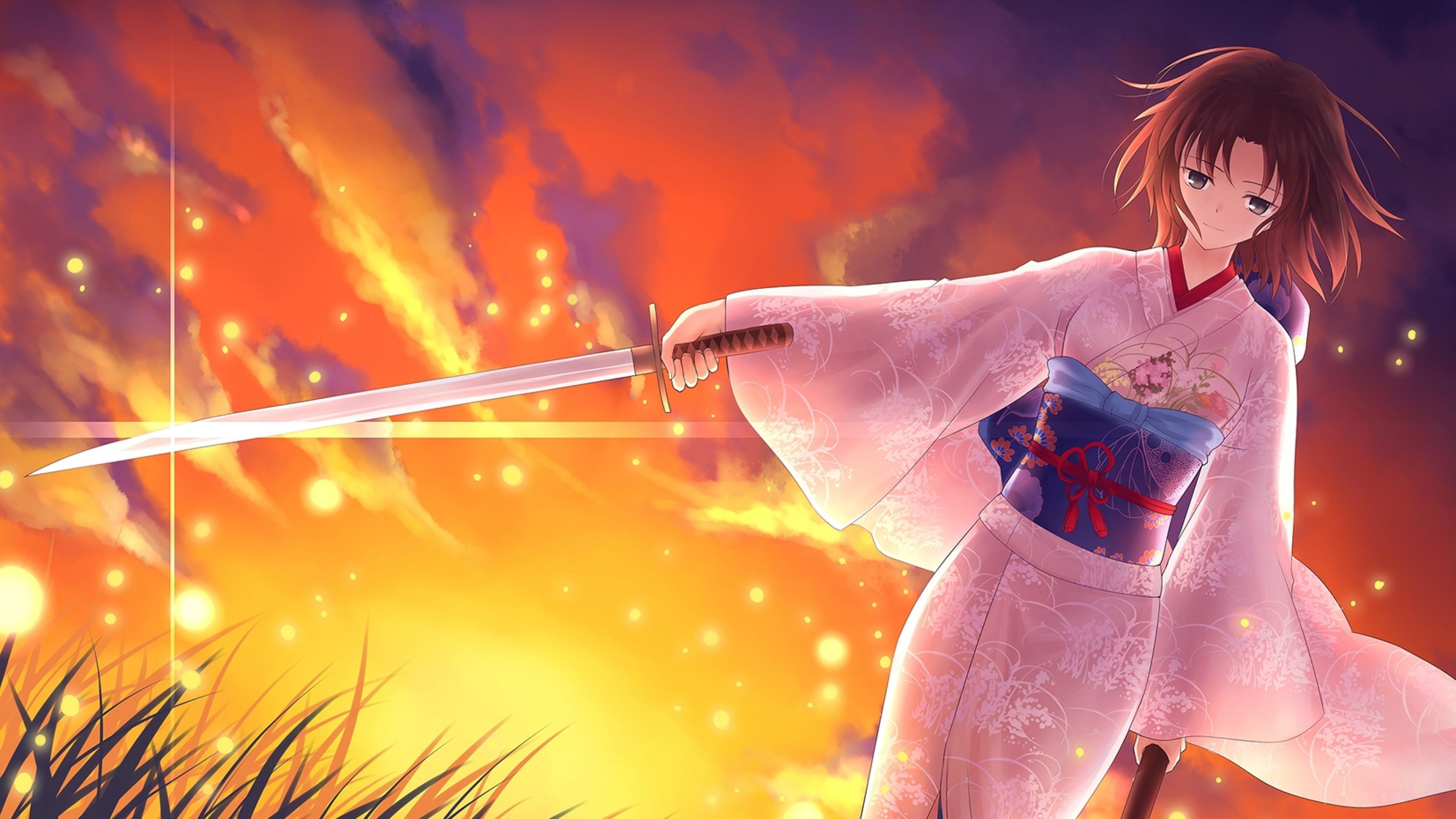 3840x2160 Download 3840x2160 Kara No Kyoukai, Shiki Ryougi, Kimono, Sword, Sunset Wallpaper for UHD TV