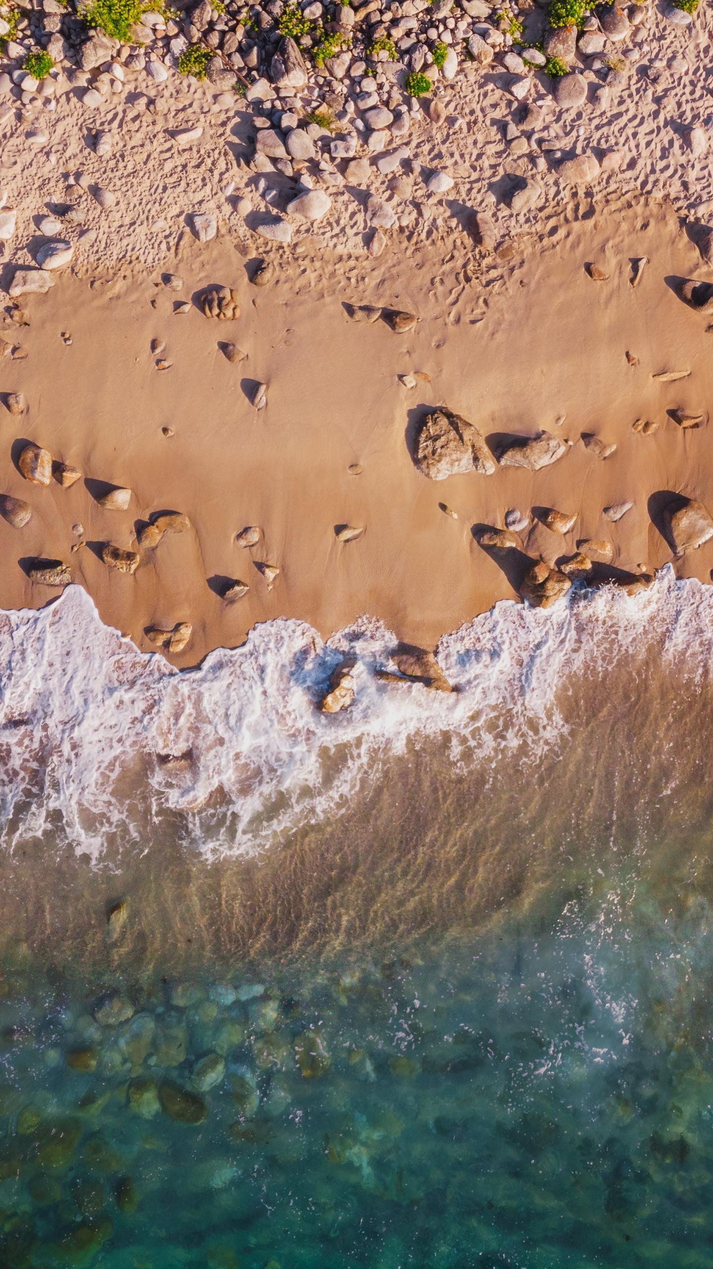 1440x2560 Download Drone view, soft sea waves, beautiful, beach wallpaper, 1440x QHD Samsung Galaxy S S Edge, Note, LG G4