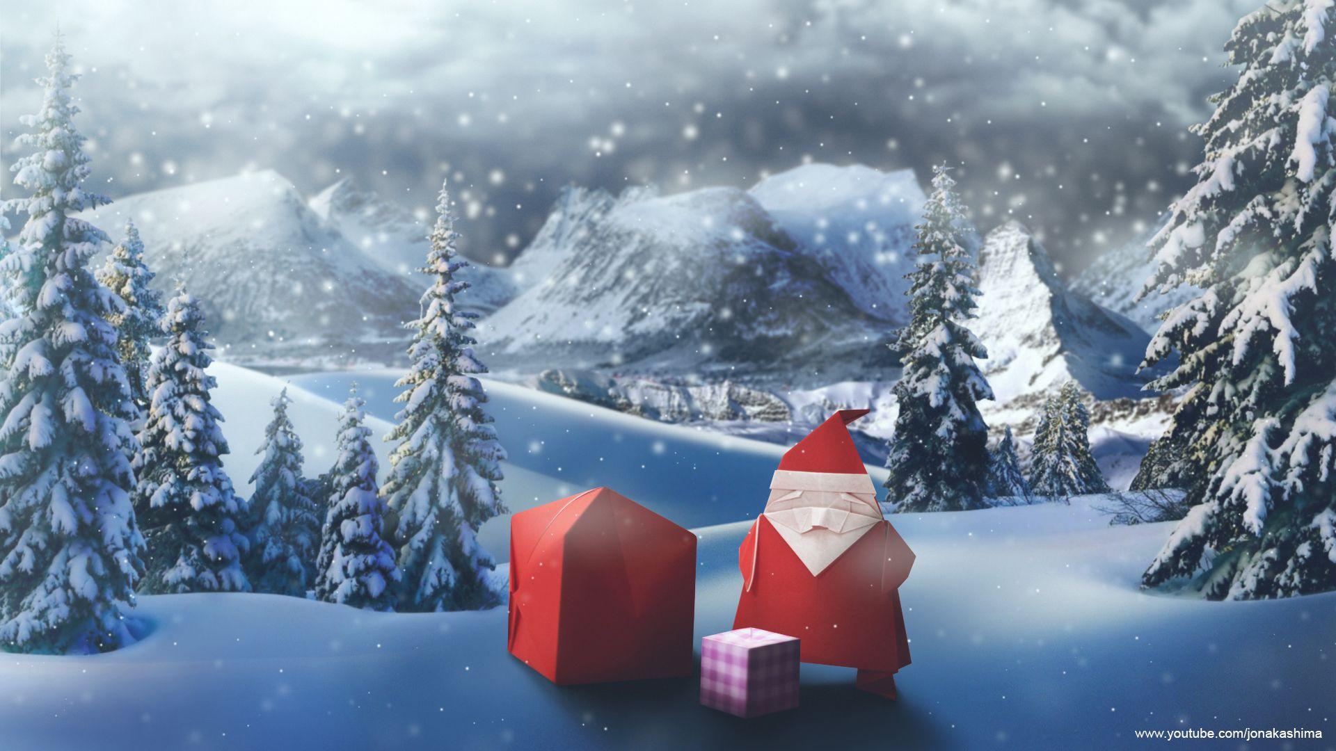 1920x1080 Origami Santa Claus Wallpaper