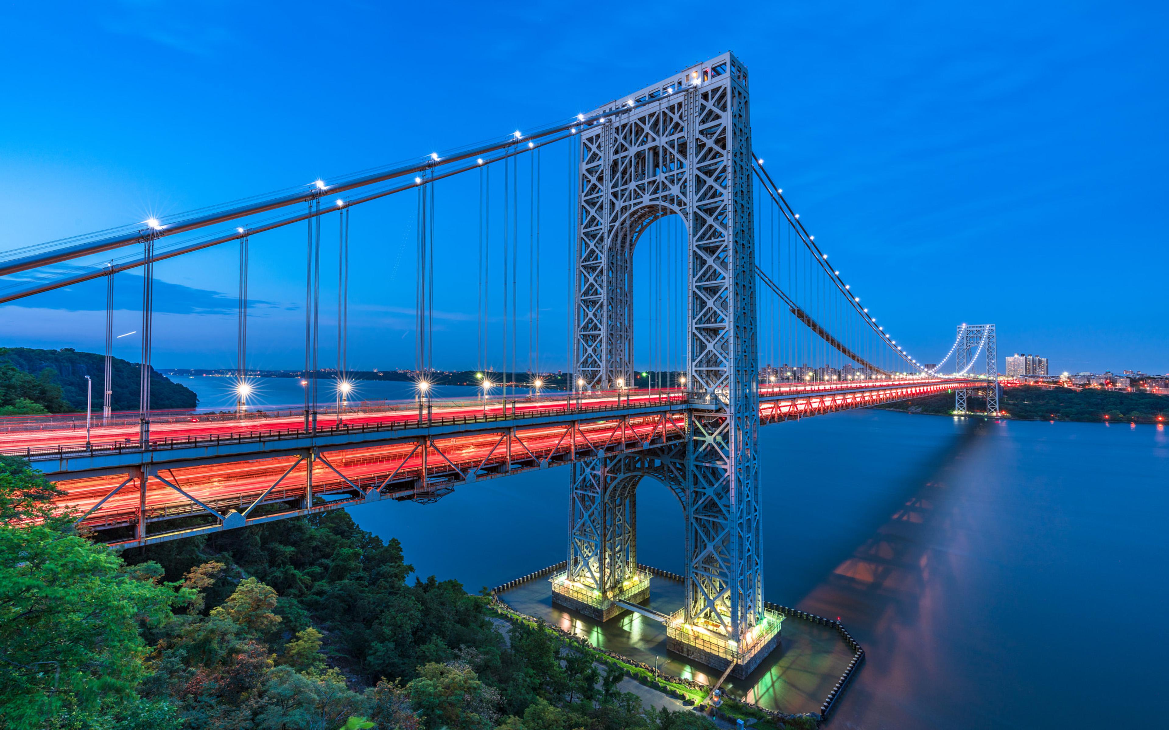 3840x2400 George Washington Bridge On The Hudson River During Blue Hour New York City Usa 4k Ultra HD Wallpaper For Deskx2400 :