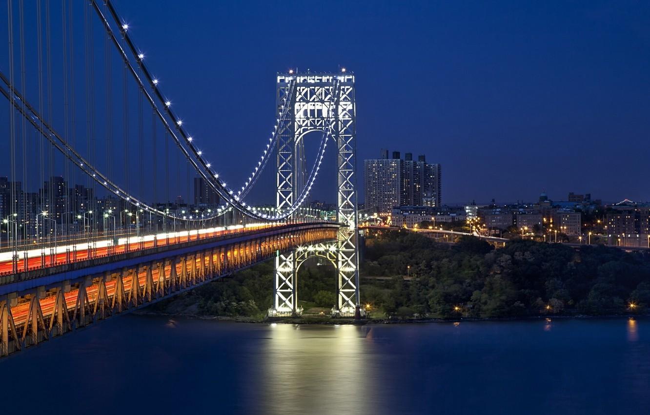 1332x850 Wallpaper bridge, New York, night city, New York City, Hudson River, the George Washington bridge, George Washington Bridge, the Hudson river, GWB, GW Bridge image for desktop, section город