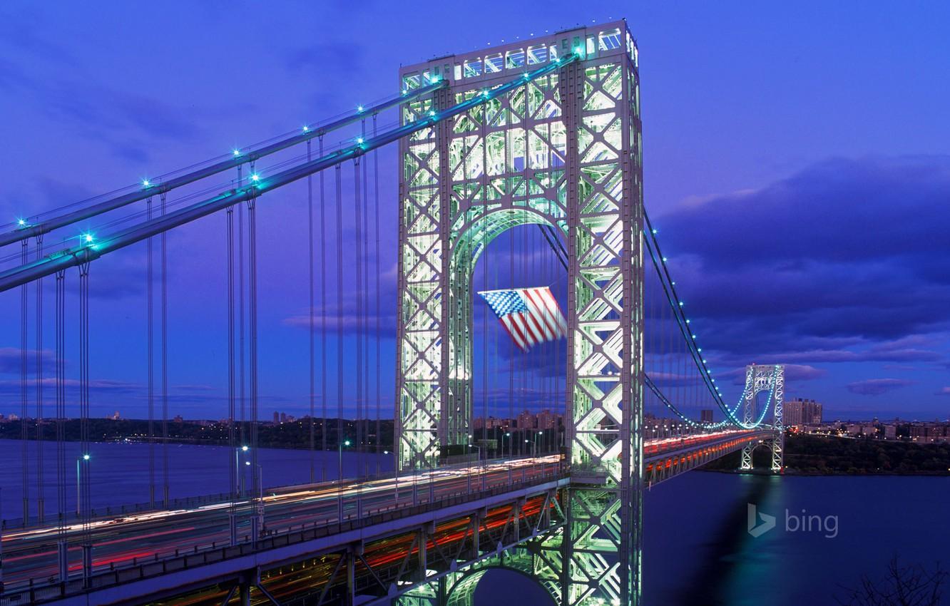 1332x850 Wallpaper night, lights, New York, USA, the George Washington bridge image for desktop, section город