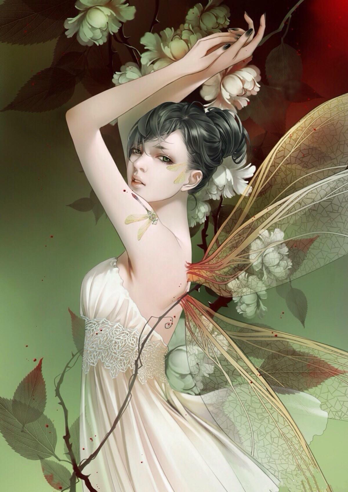 1200x1696 anime, white dress, white flowers, fairies, fairy, fictional character, mythical creature. Mocah HD Wallpaper