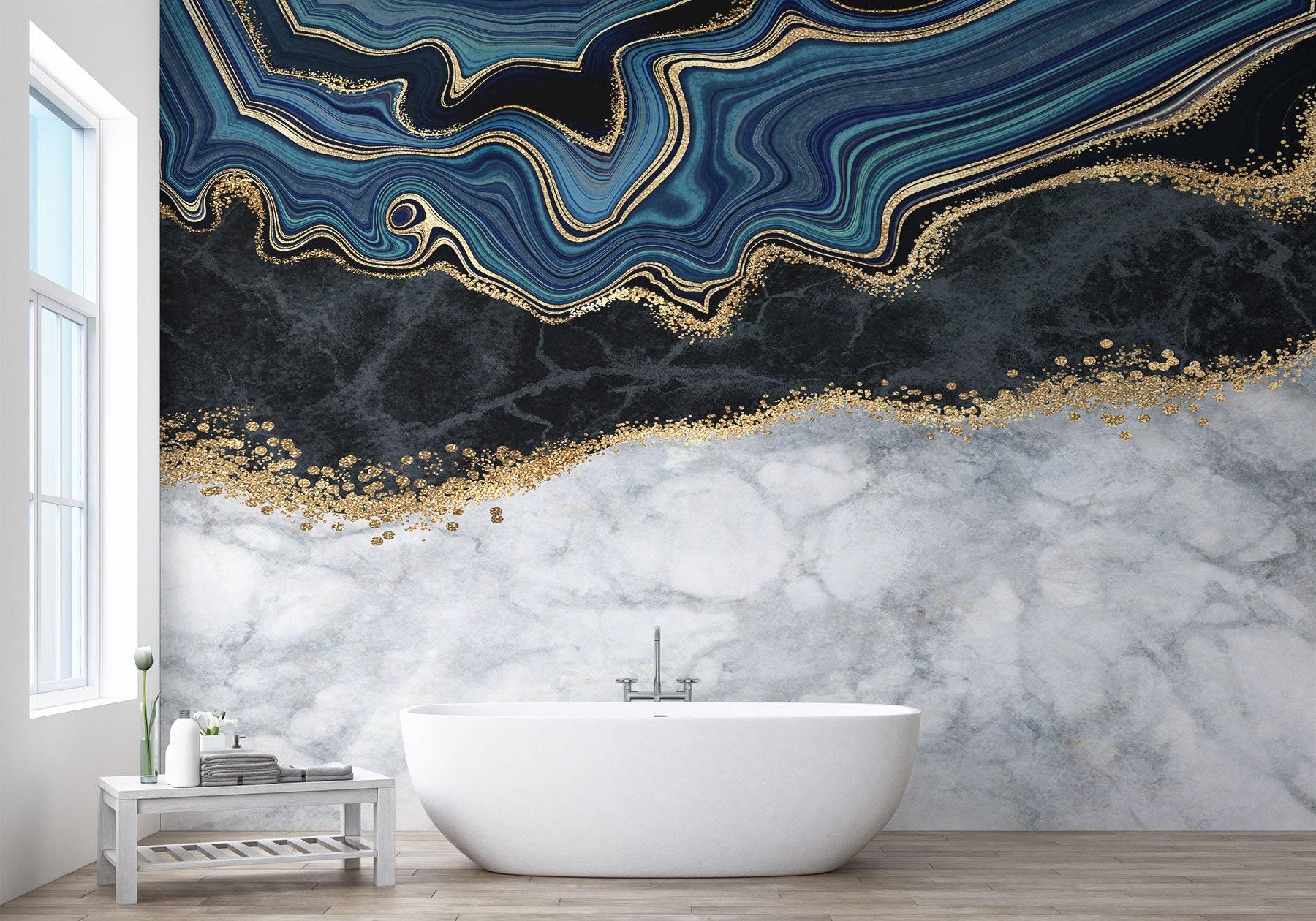 1800x1260 Blue Agate With Golden Veins Black and White Marble Wallpaper