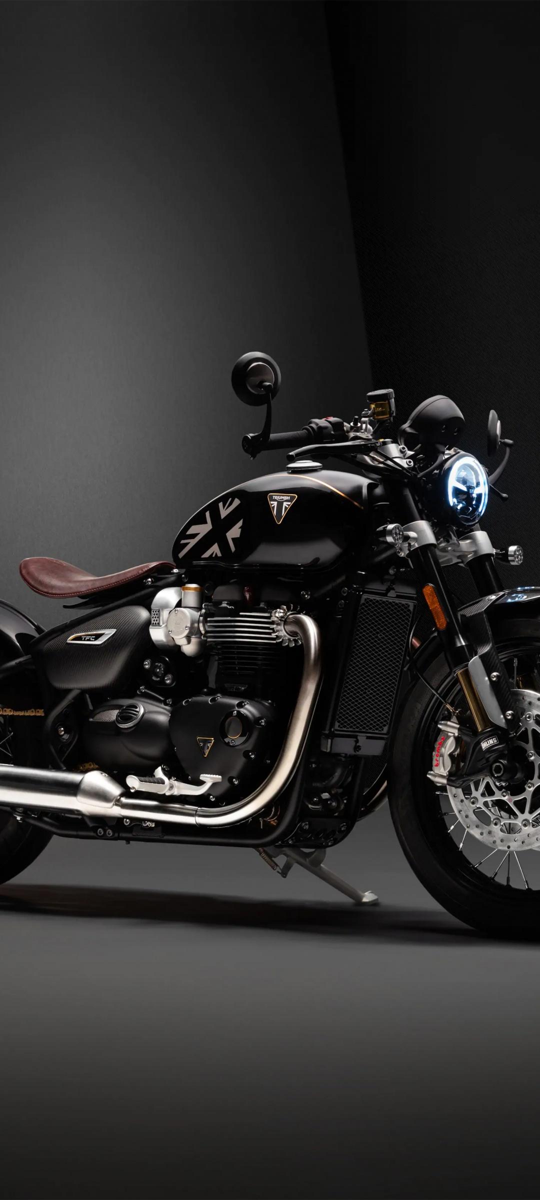 1080x2400 Triumph Bonneville Bobber TFC Wallpaper 4K, Cafe Racer, Dark Background, 5K, Black Dark