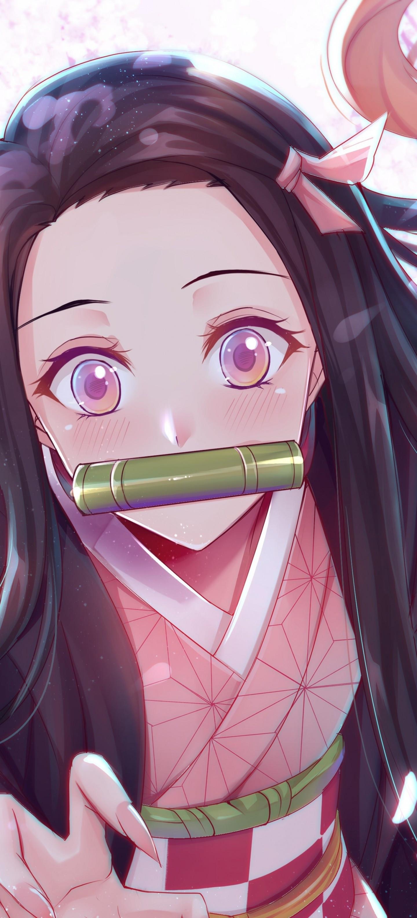 1440x3168 Download 1440x3168 Kamado Nezuko, Demon Slayer, Kimetsu No Yaiba, Japanese Clothes, Cute, Long Hair Wallpaper for OnePlus 8 Pro, Oppo Find X2
