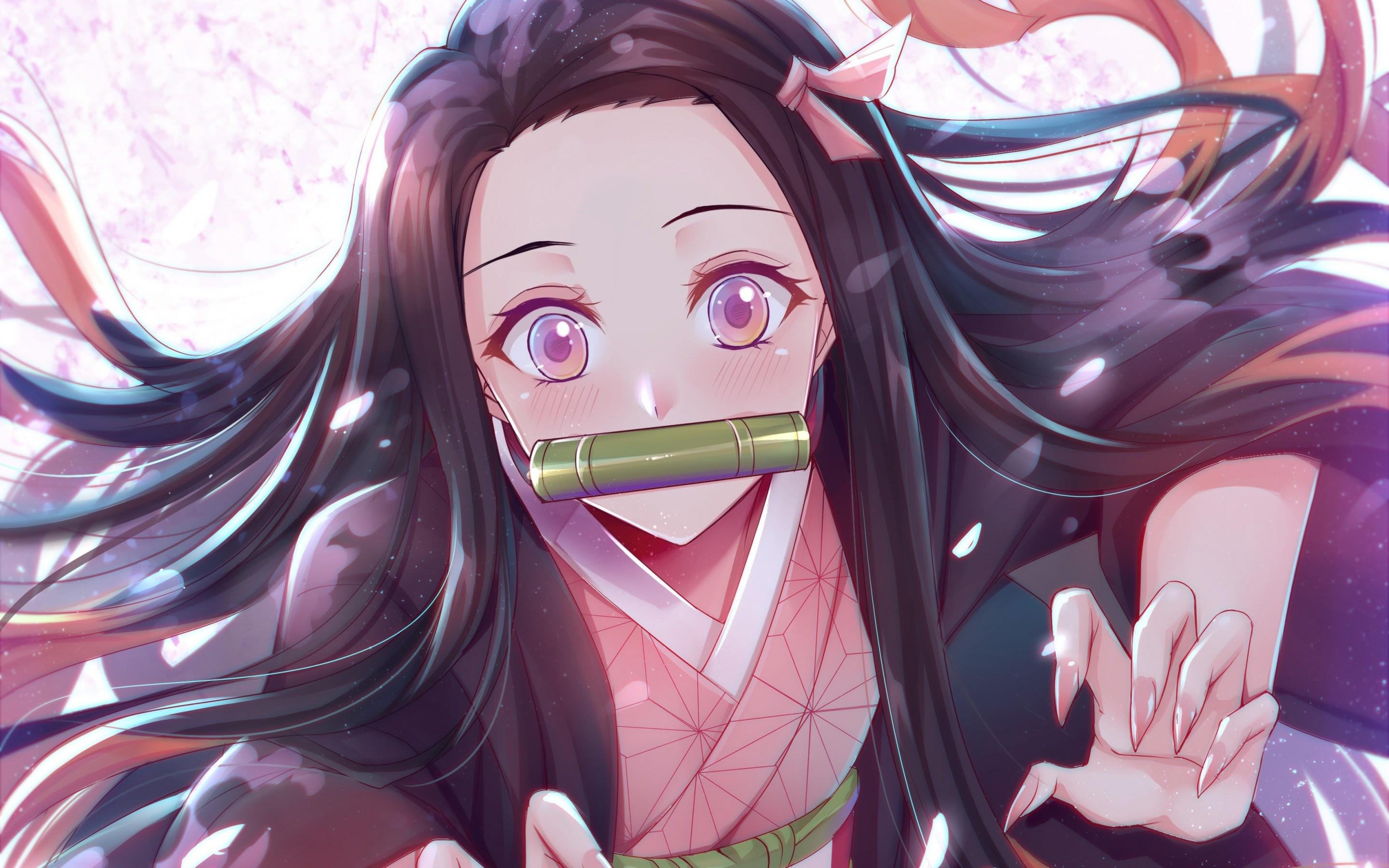 2880x1800 Download 2880x1800 Kamado Nezuko, Demon Slayer, Kimetsu No Yaiba, Japanese Clothes, Cute, Long Hair Wallpaper for MacBook Pro 15 inch