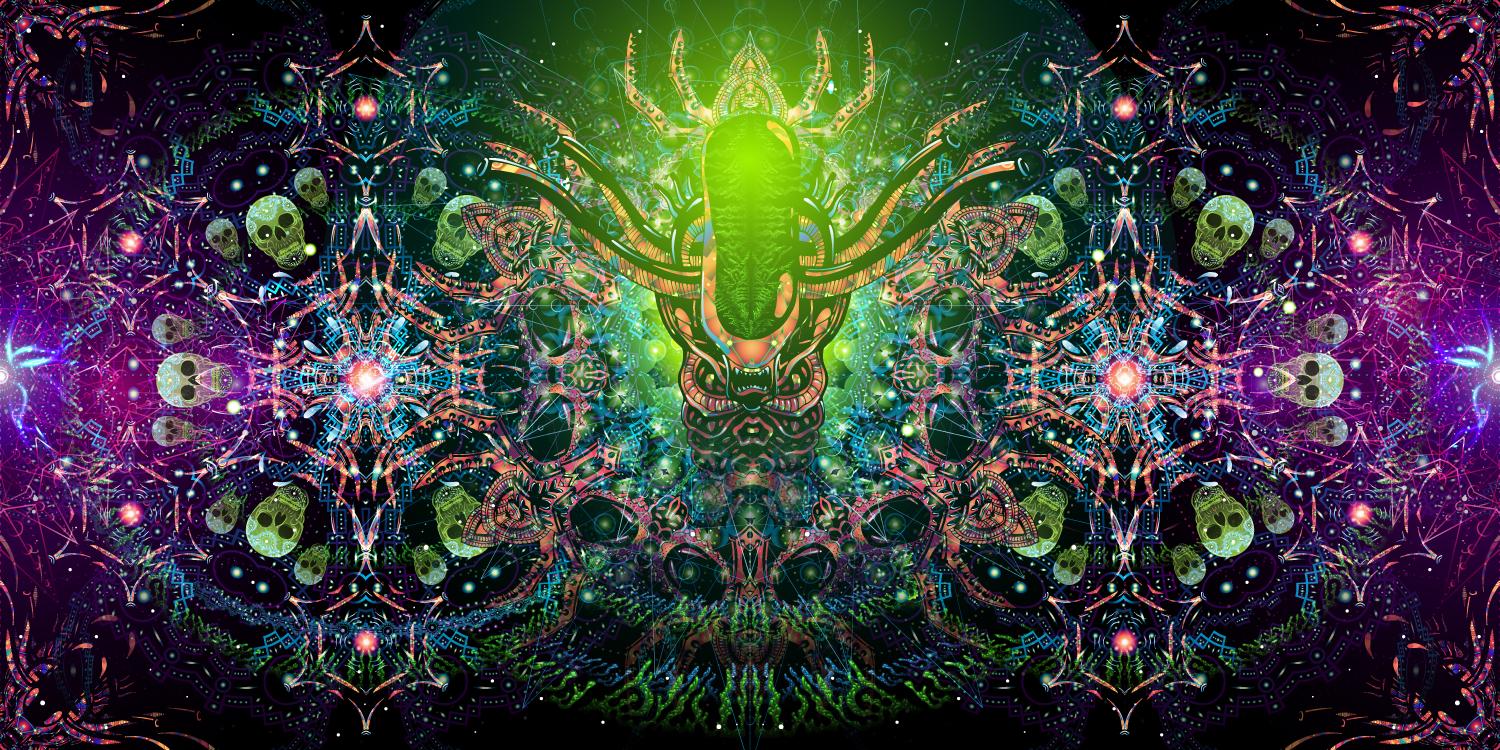 1500x750 Alien Enlightenment Colorful UV Dark Tapestry Psychedelic Fluorescent Art