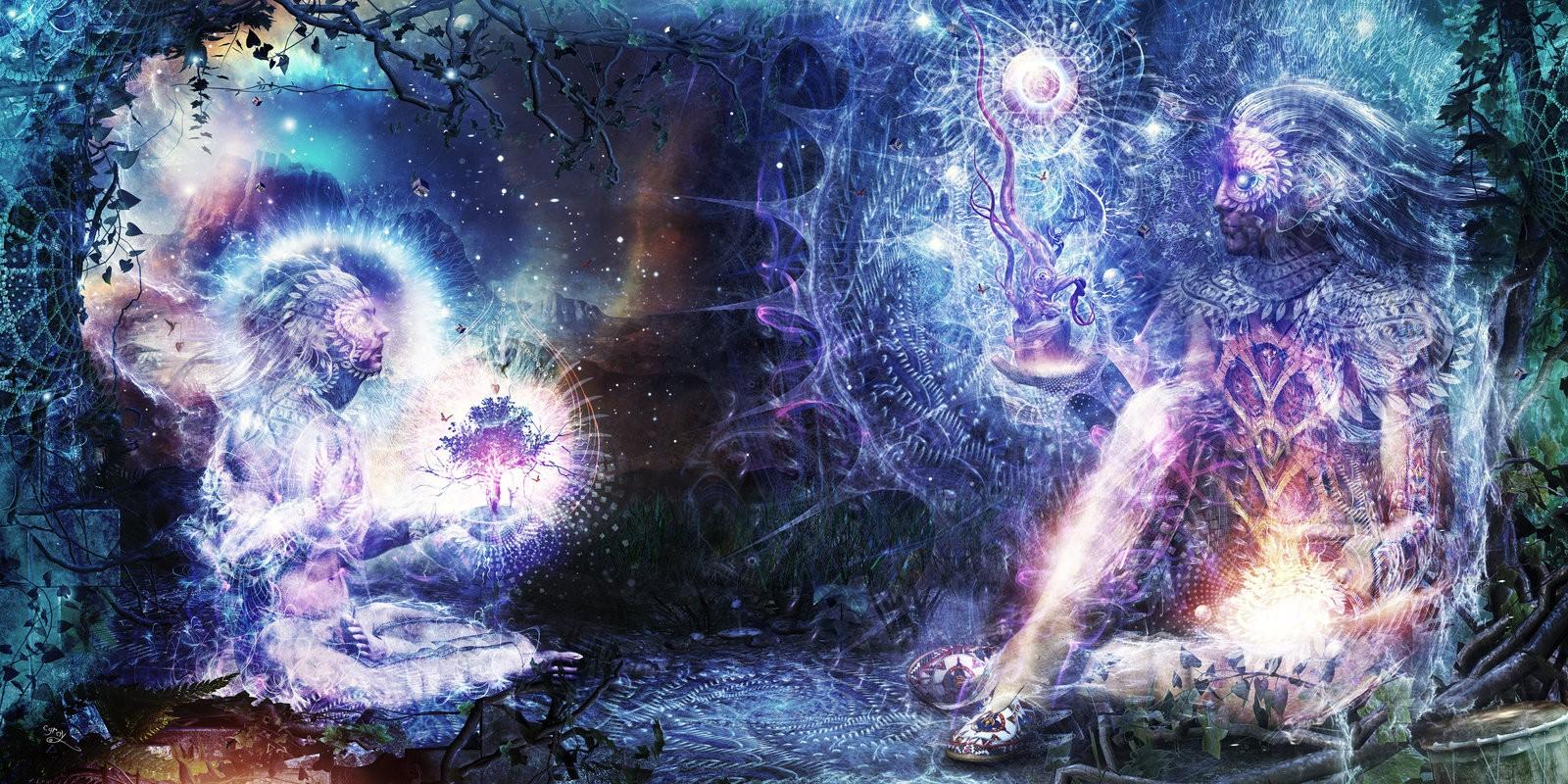1600x800 #psychedelic, #souls, #universe, #time, #Cameron Gray, #artwork, # Enlightenment, #men, #fantasy art, #spiritual wallpaper. Mocah HD Wallpaper
