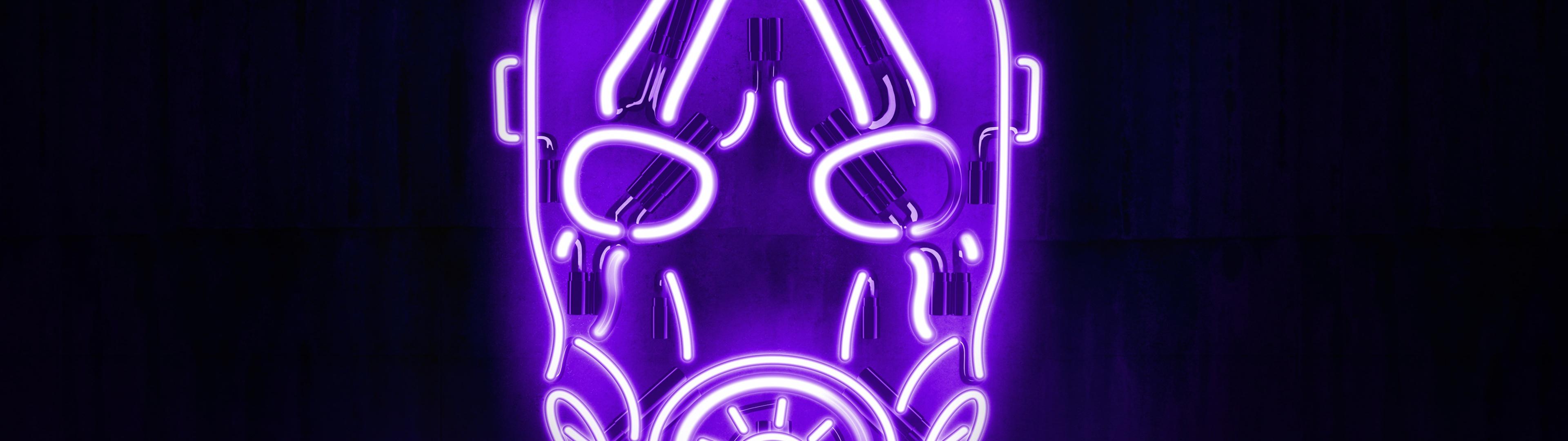 3840x1080 Borderlands Psycho Mask Wallpaper 4K, Neon, Black background, Graphics CGI