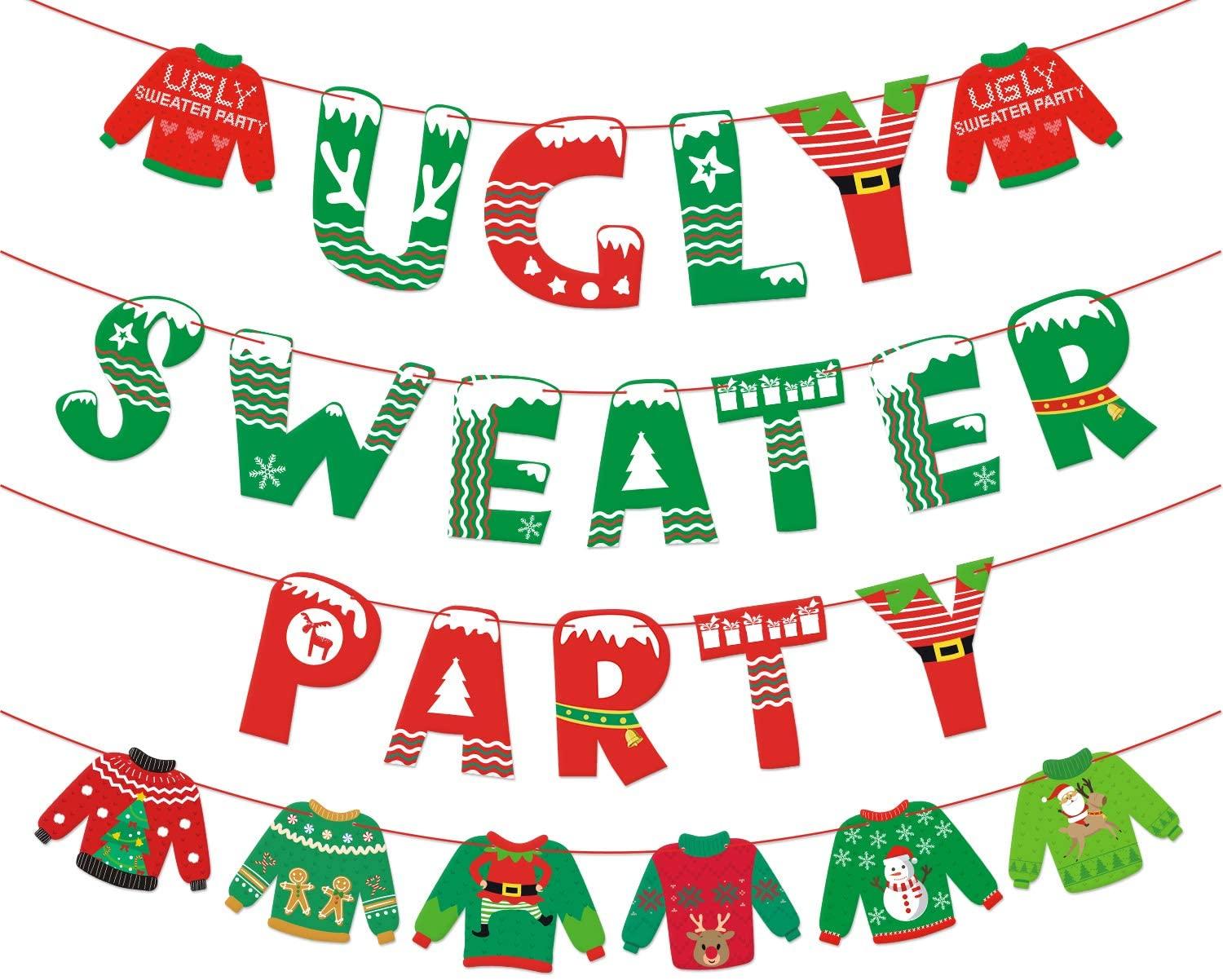 1500x1202 Ugly Sweater Party Banner Tacky Christmas Sweater Photo Props Garland for Wintertime Holiday Christmas Party Decorations Office Xmas Party Supplies : Toys & Games